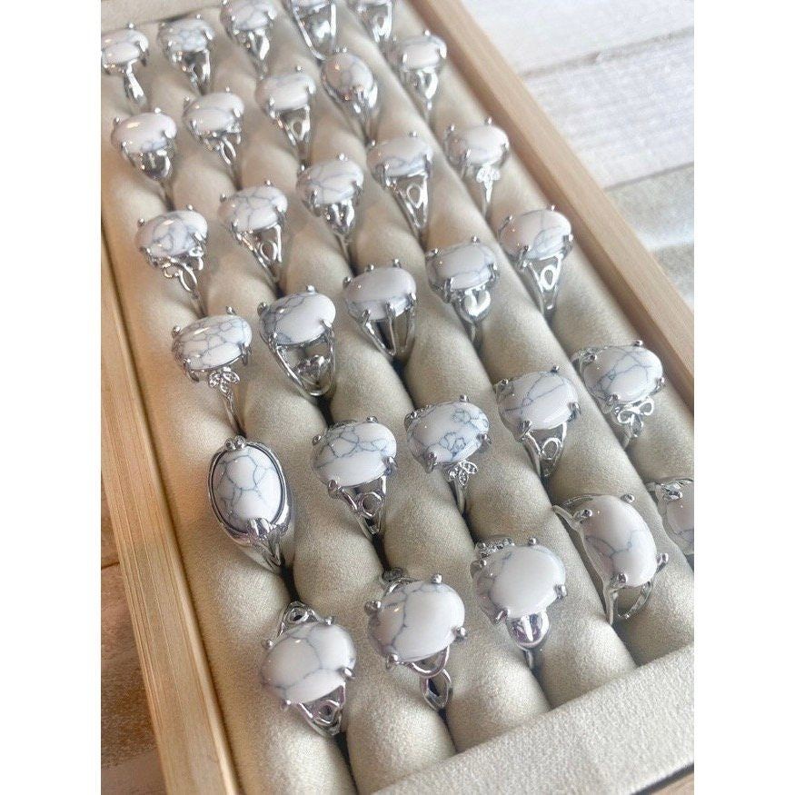 C85- Random Pick Faux White Turquoise Crystal Ring (Size:8 1/2 US;)
