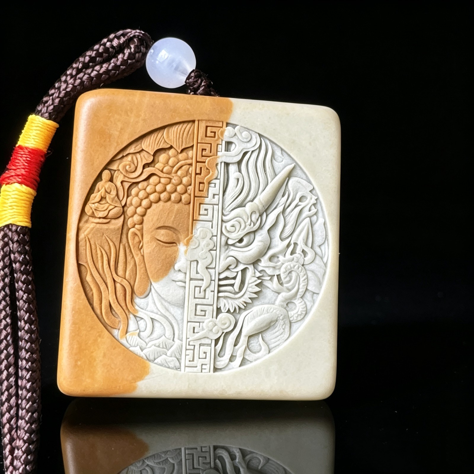 Unique Songhua Stone Buddha Demon Carving Natural Handpiece Desk Pocket Art Deco