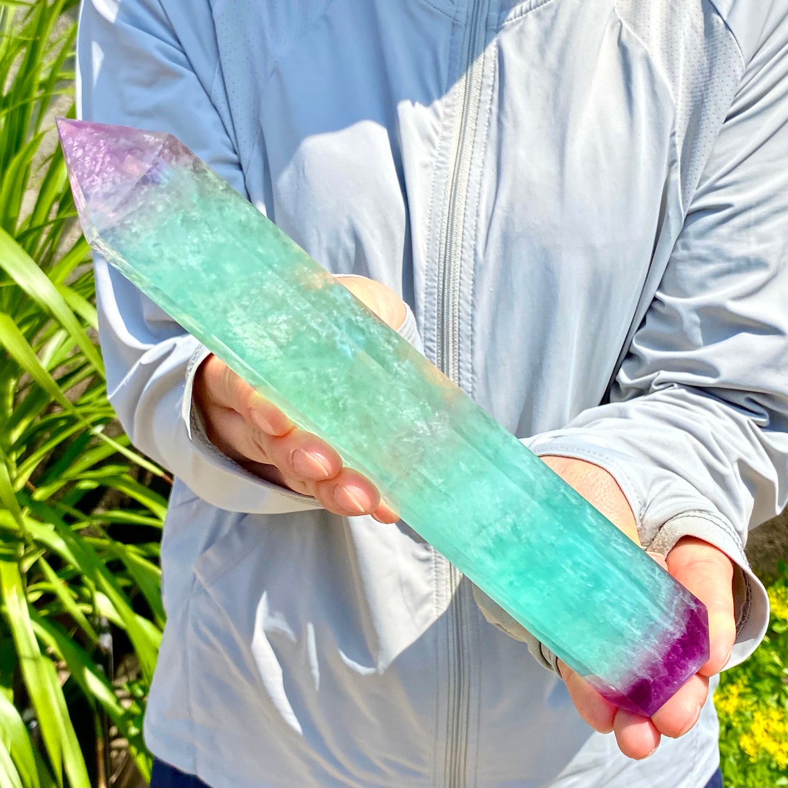 1.84LB Natural Fluorite Crystal Column Magic Wand Obelisk Point Earth Healing