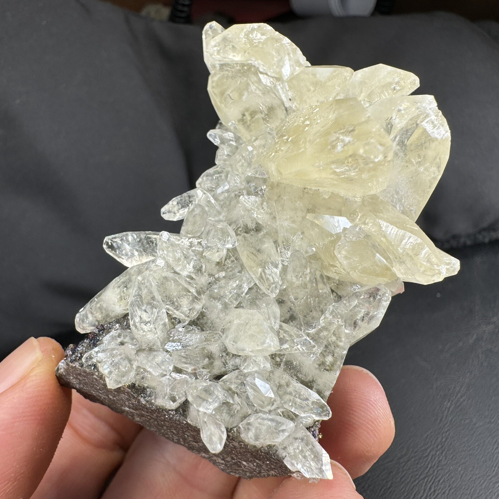 Golden Calcite Crystals with Chalcopyrite on Matrix / Missouri