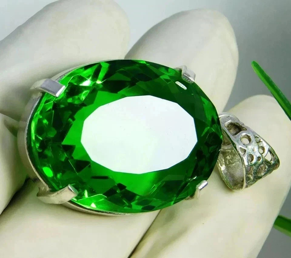 76Ct Green Peridot Oval Shape 925 Solid Silver IGL Loose Gemstone Pendant 6YNT