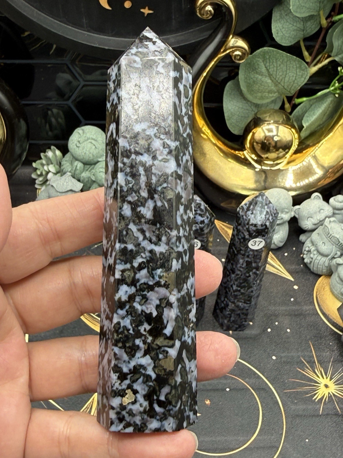 Natural Indigo Gabbro Mystical Merlinte Mica inclusions Towers Free shipping
