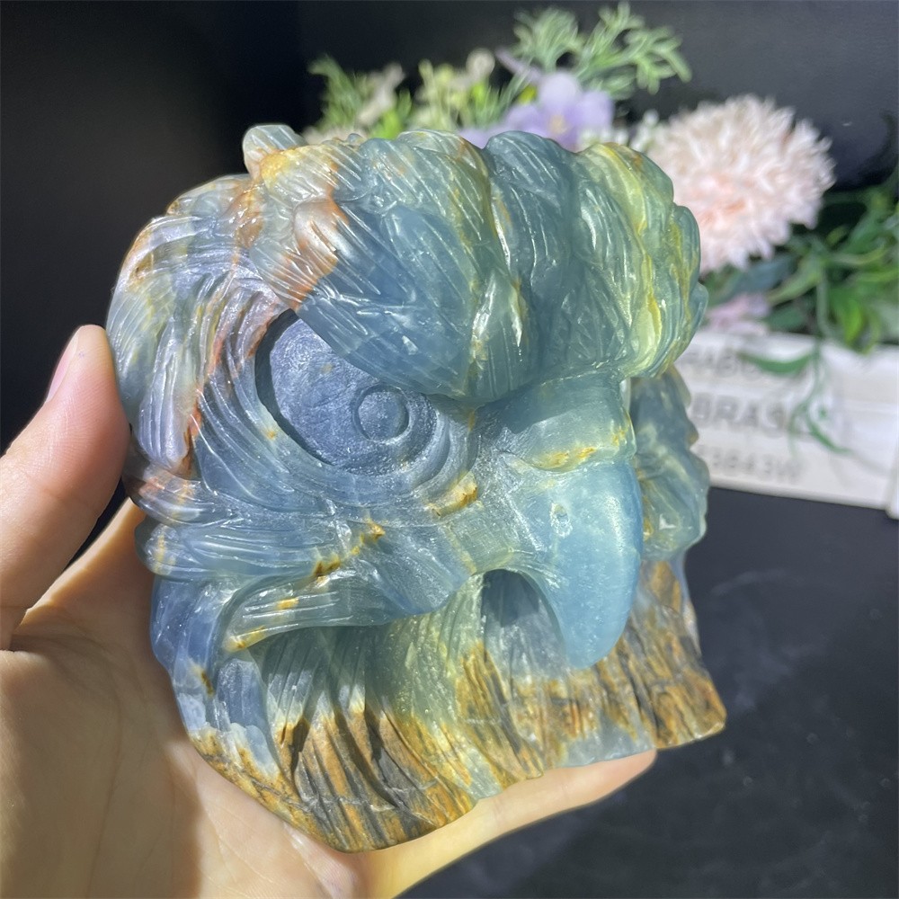 1.6LB 4.2″Natural A+Blue Onyx Eagle Statue Crystal Reiki Carving Heal Decor