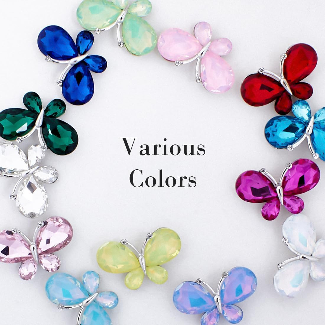 20 PCS Zinc Alloy Crystal Gems Butterfly Water Droplet Shaped Glass Rhinestones