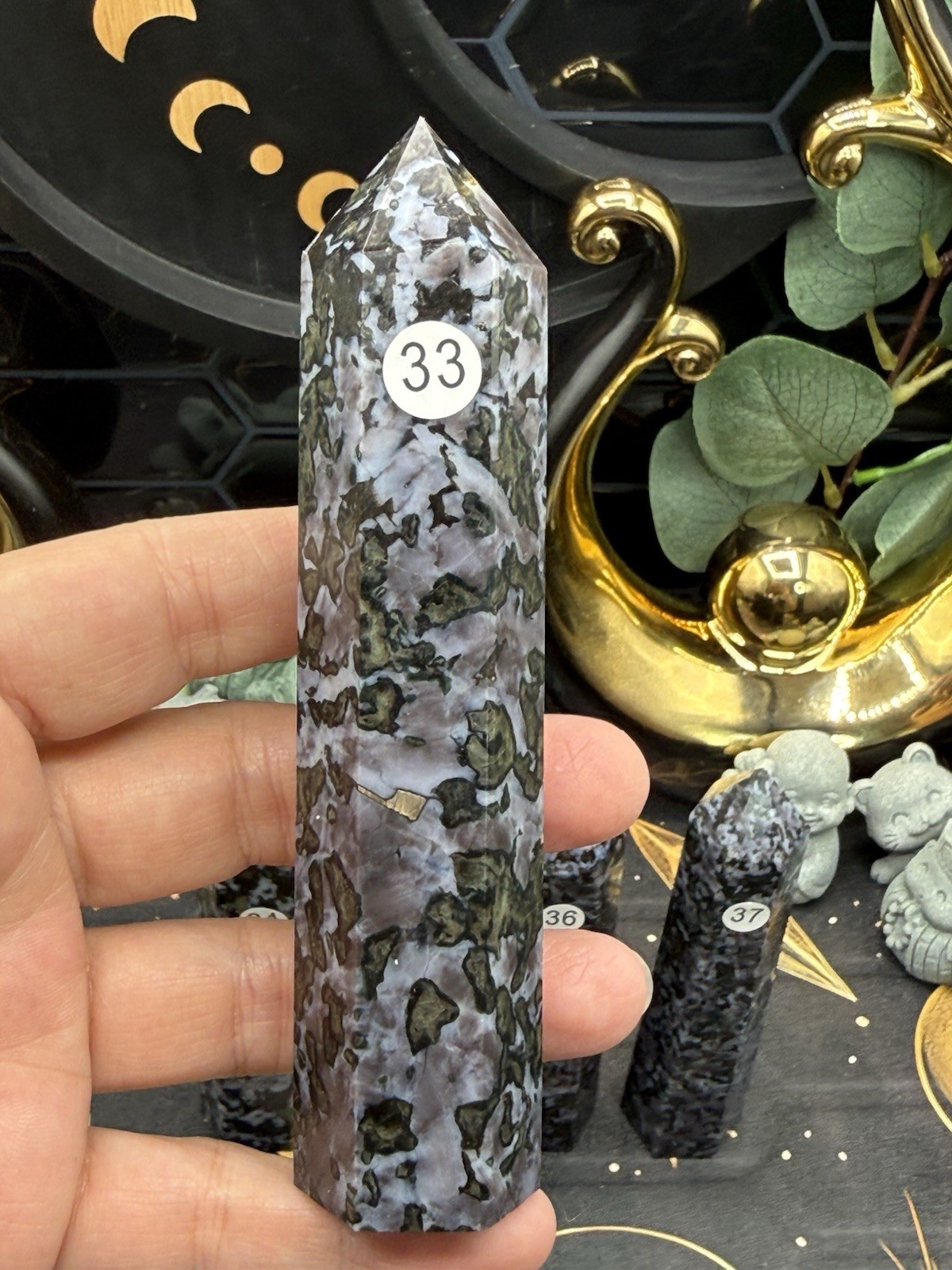 Natural Indigo Gabbro Mystical Merlinte Mica inclusions Towers Free shipping