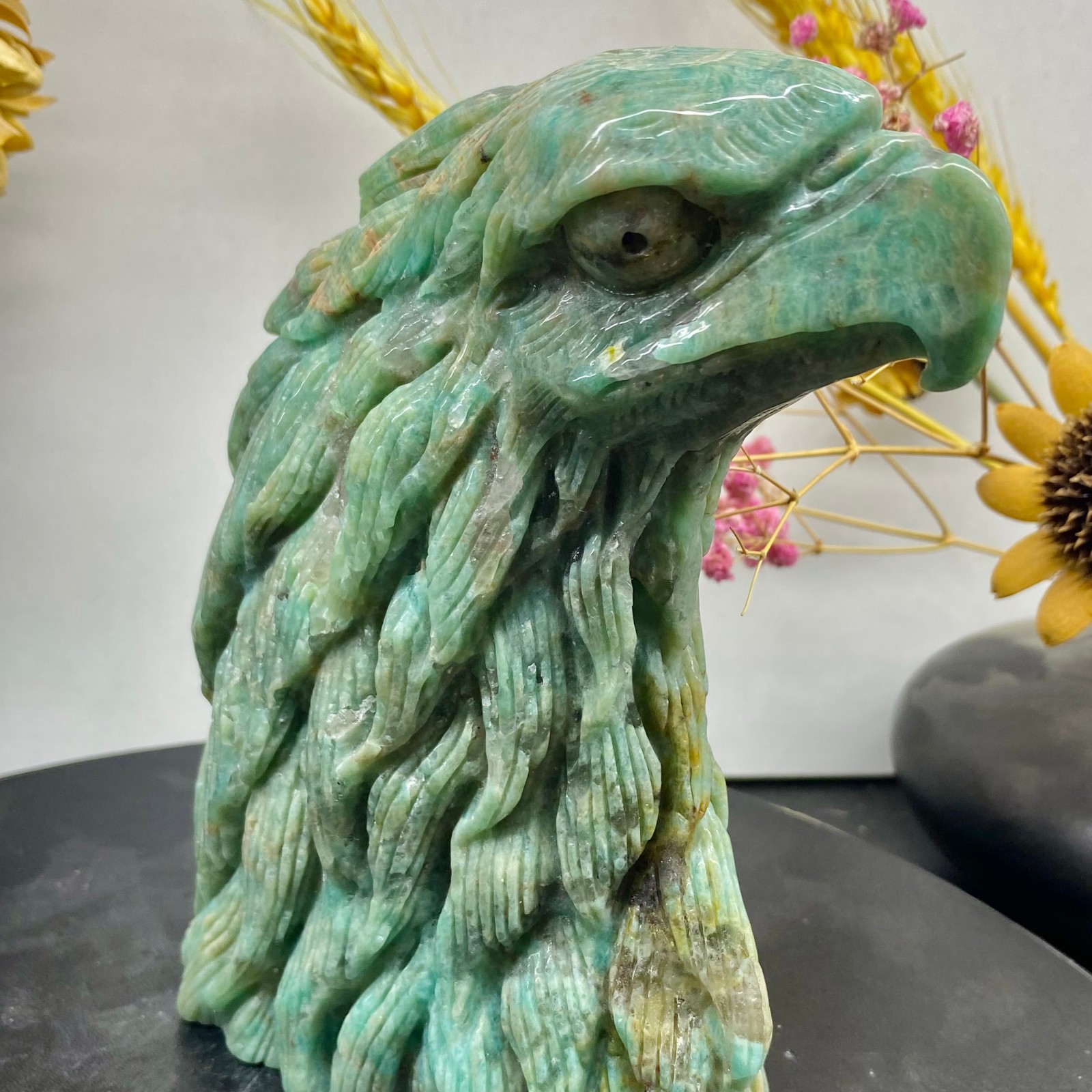 2.02LB Natural Amazonite Carved Eagle Figurine Hand Carved Crystal Hawk Reiki He