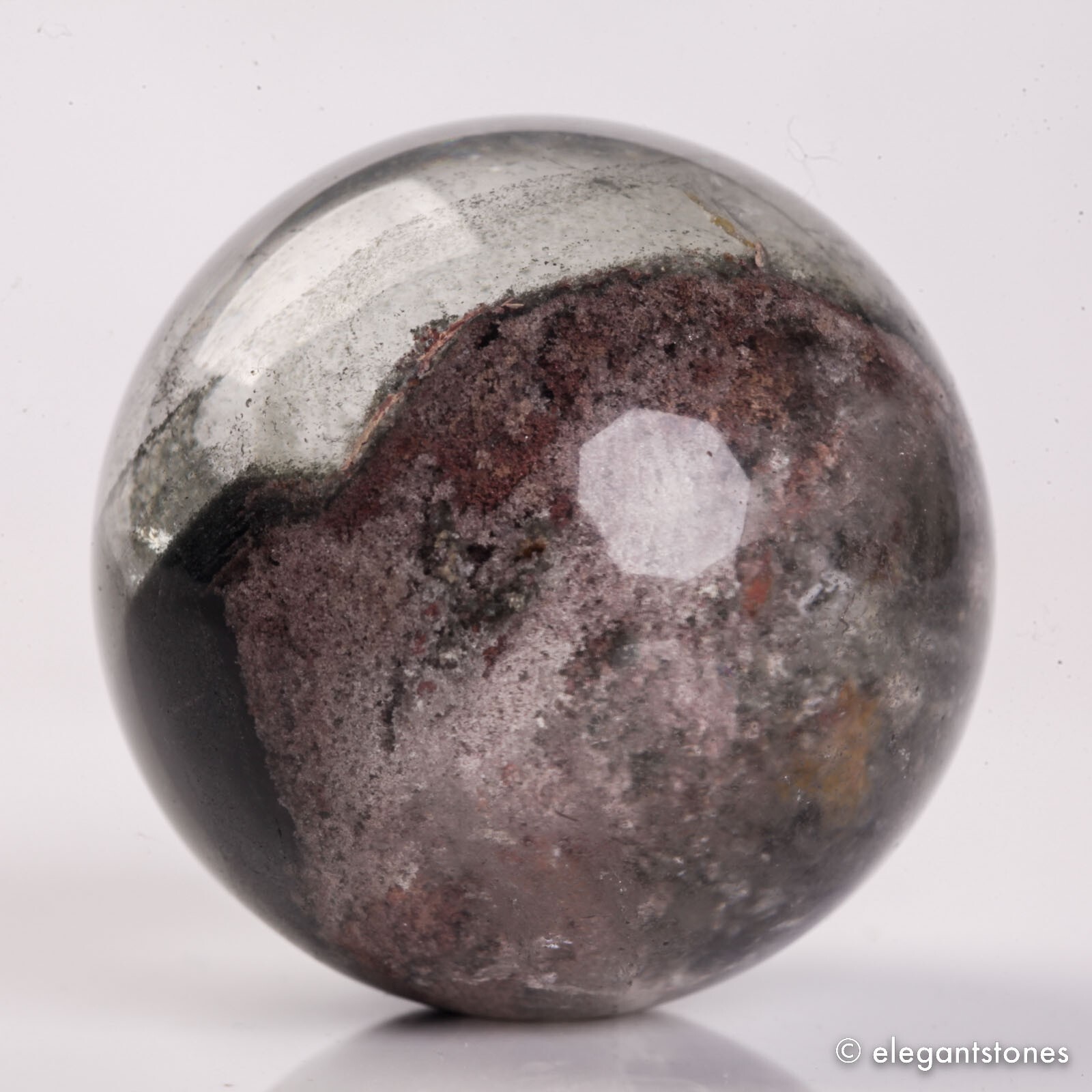 58g35mm Natural Garden/Phantom/Ghost/Lodolite Quartz Crystal Sphere Healing Ball