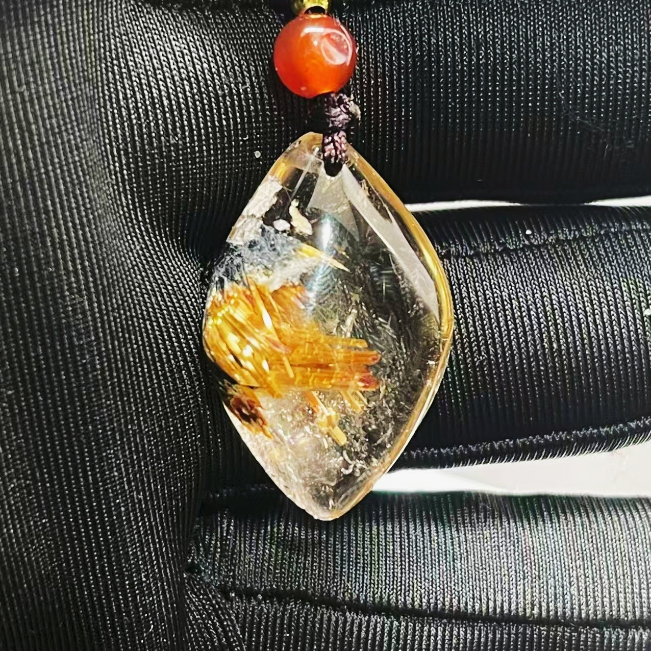 8.6g Natural Gold Hair Rutilated Quartz Crystal Pendant Reiki Healing Gift