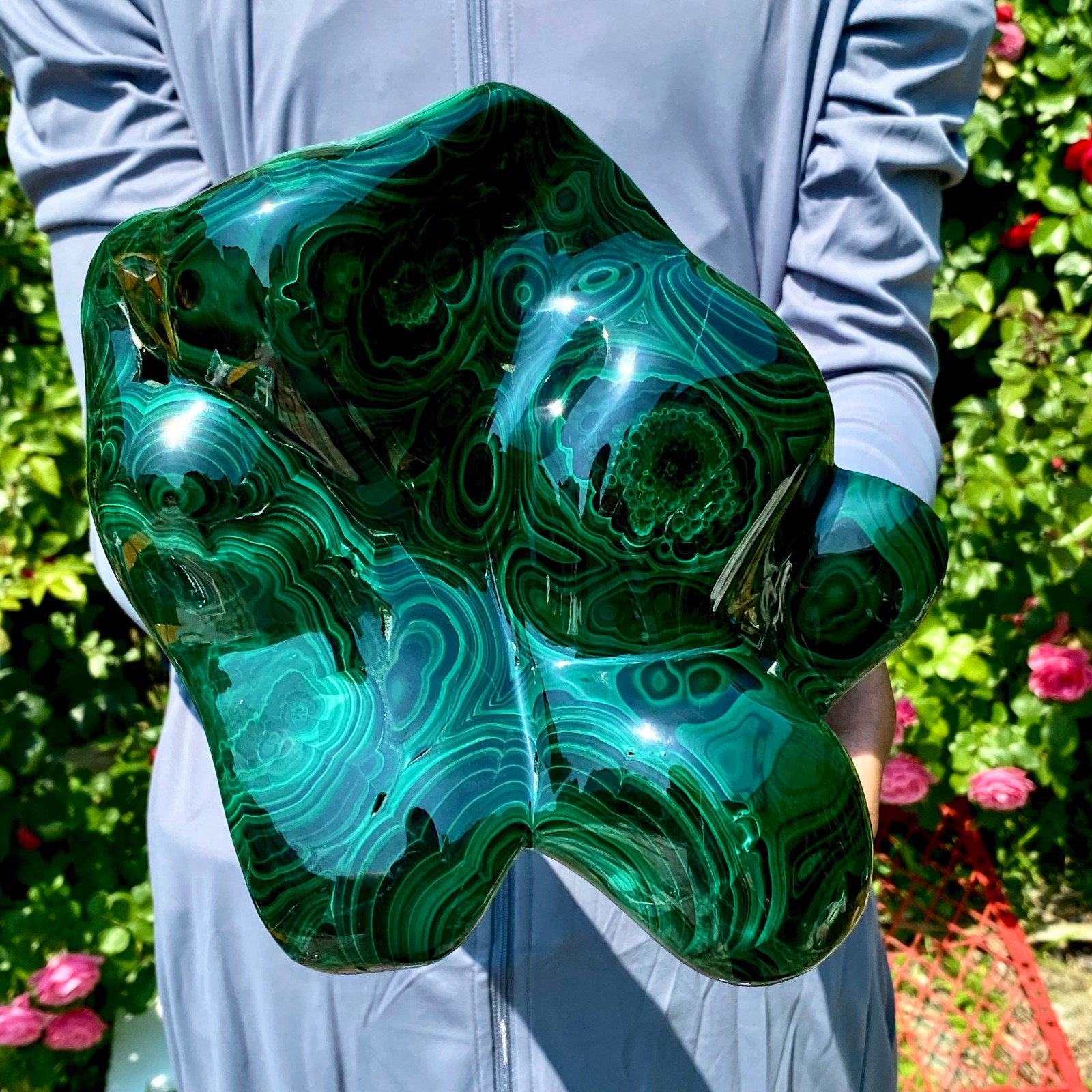 12LB Natural glossy Malachite egg transparent cluster rough mineral sample