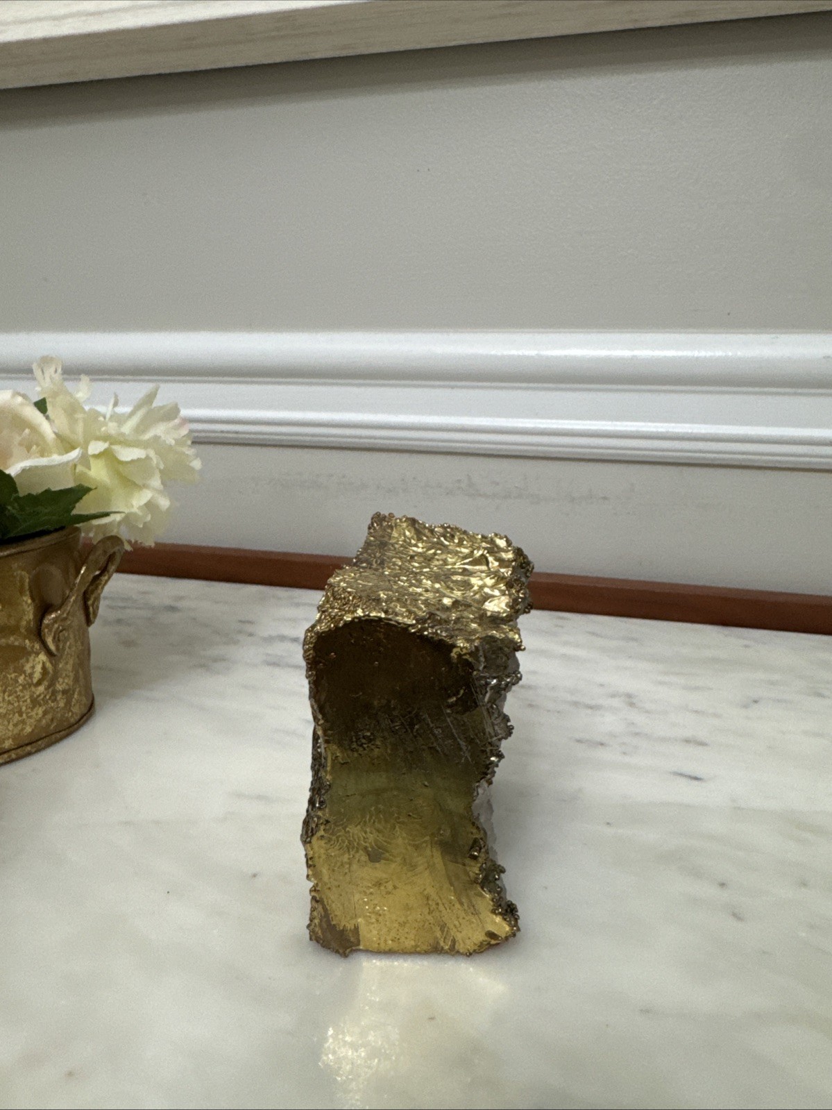 Natural Clear Quartz Druzy Geode Gold-Tone Electroplated Decor