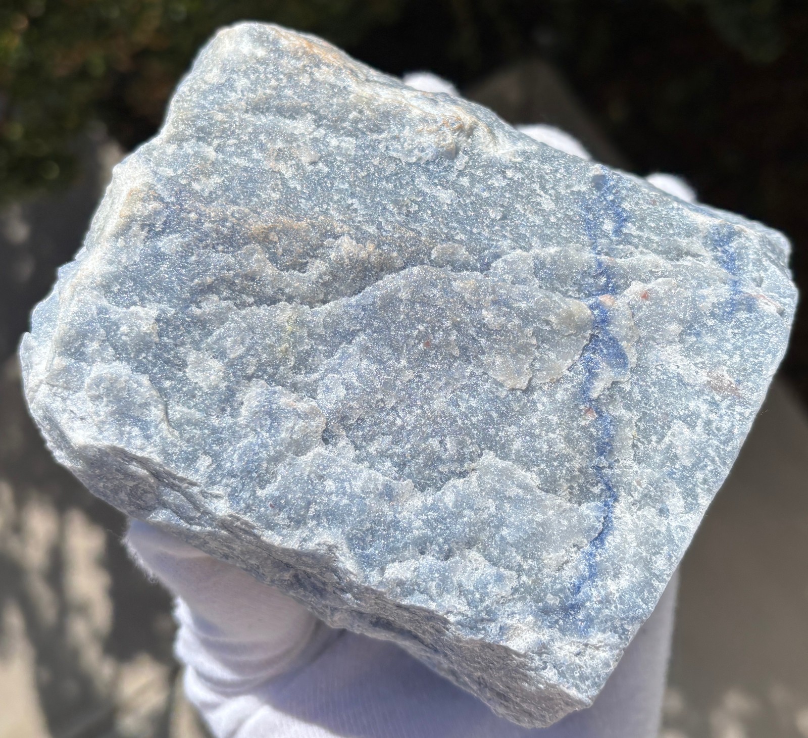USA SALE 2.65LB BLUE QUARTZ VASE CONTAINER 4″x3.8″x3″ AVENTURINE PLANTER HOLDER