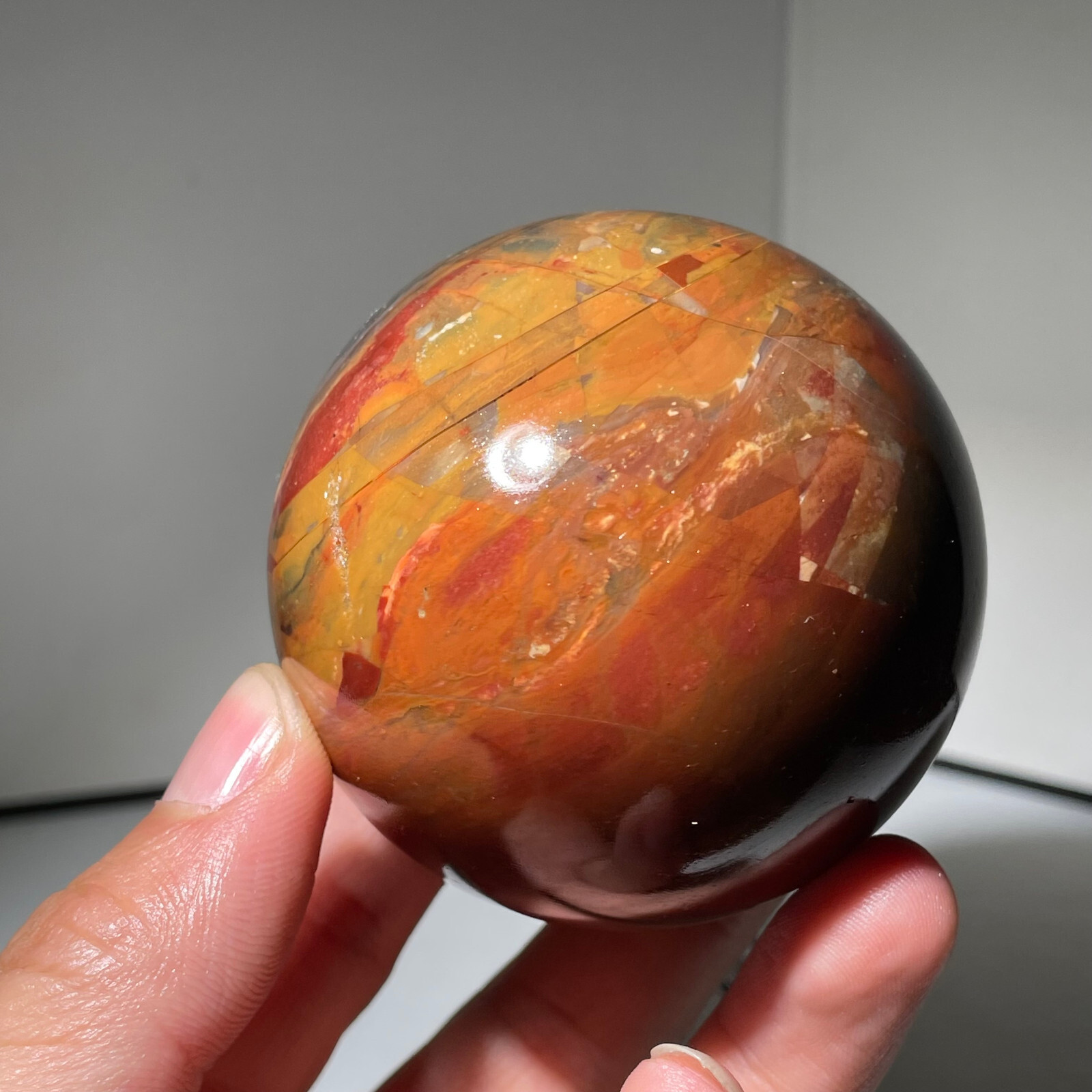 Rare 449g Polished Orbicular Ocean crystal Jasper Sphere Reiki Healing + Stand