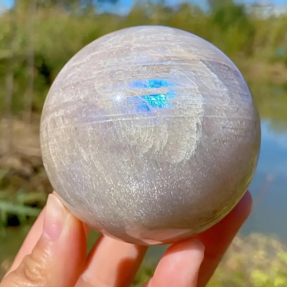 Natural Blue Moonstone Sphere Crystal Ball Reiki Healing Meditation Decor Gift