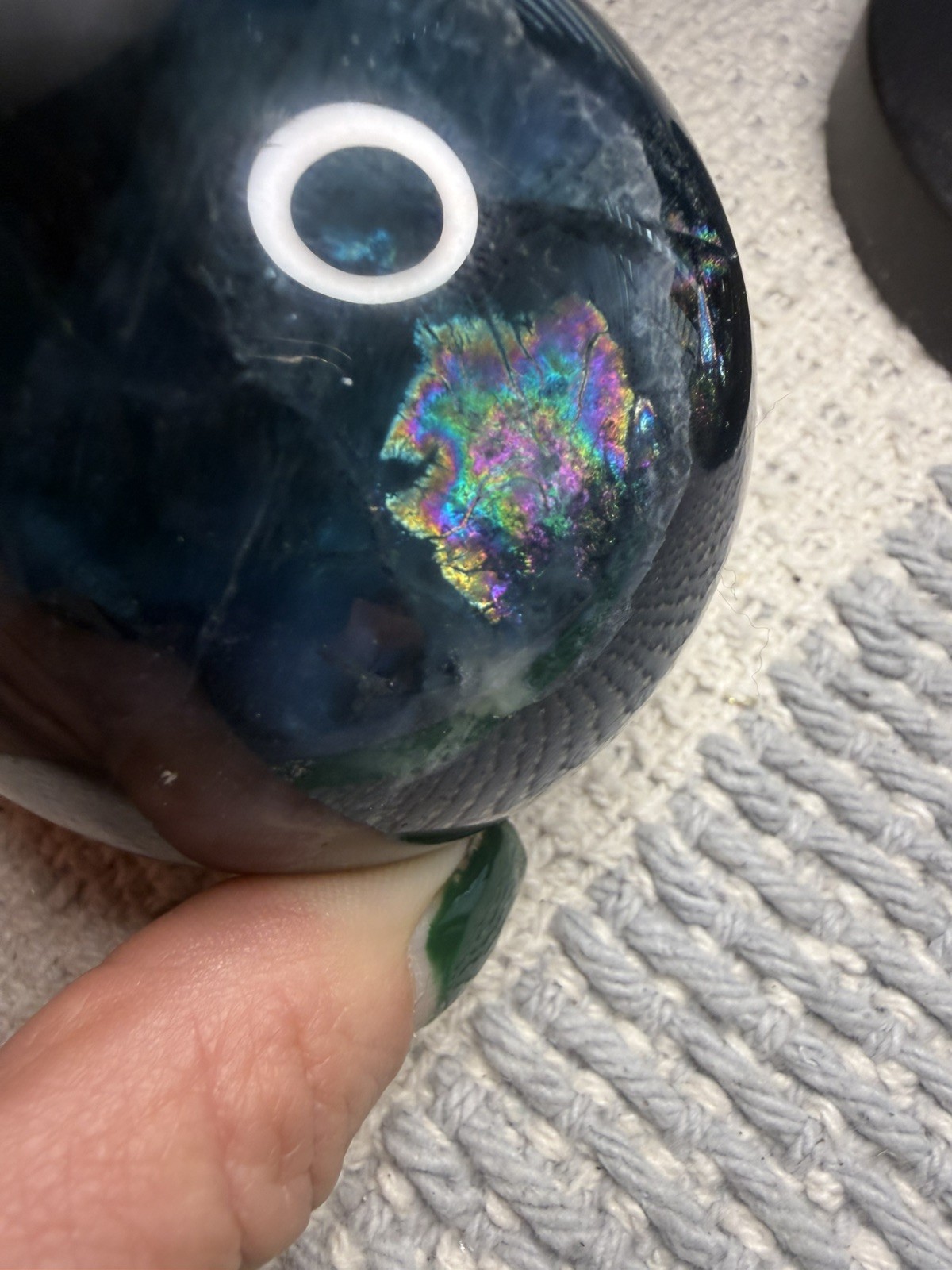 Fluorite Large Dark Blue, Green Crystal Gemstone Sphere Crystal with Stand