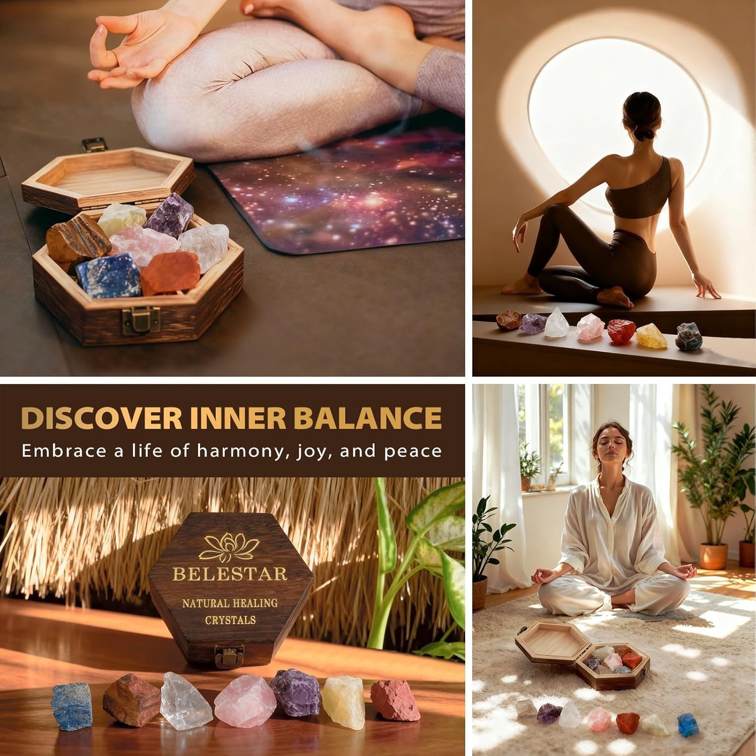 7 Chakra Healing Crystals Set – Large Raw Stones Energy Alignment Kit with box