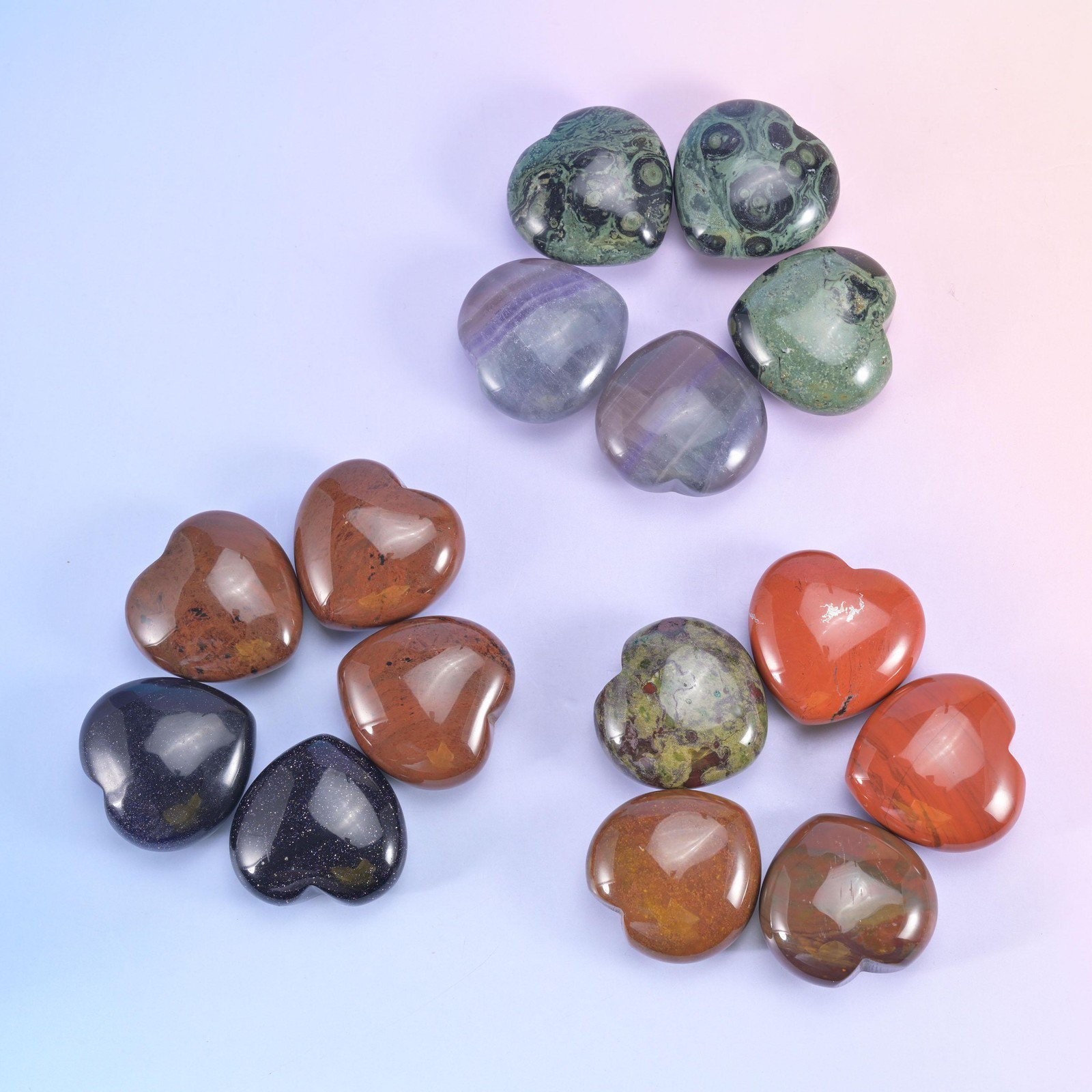 40mm Gemstone Heart Polished Healing Crystal Heart Pocket Stone