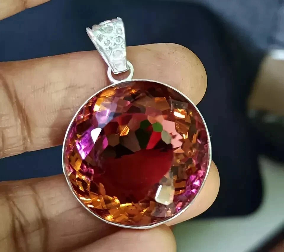 62 CT+ Certified Round Natural Zultanite 7 Color Pendant 925 Silver Jewelry