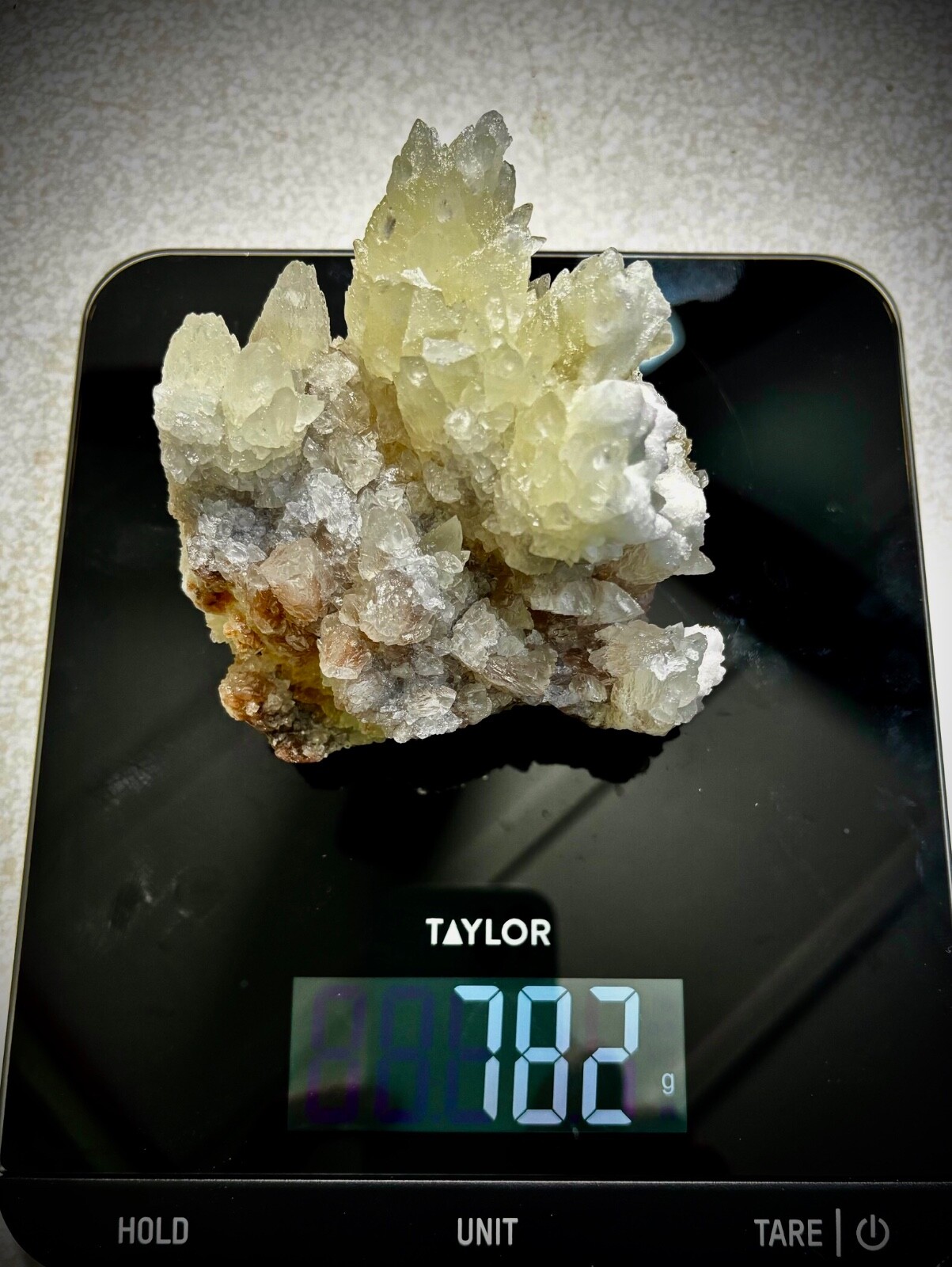 CALCITE CRYSTAL CLUSTER on QUARTZ SPECIMEN MULTI COLOR