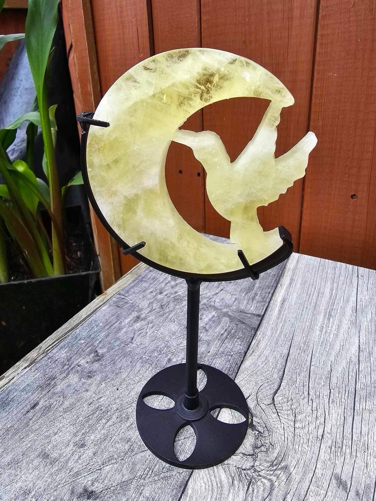 Citrine Hummingbird Moon And Stand Crystal natural with rainbow
