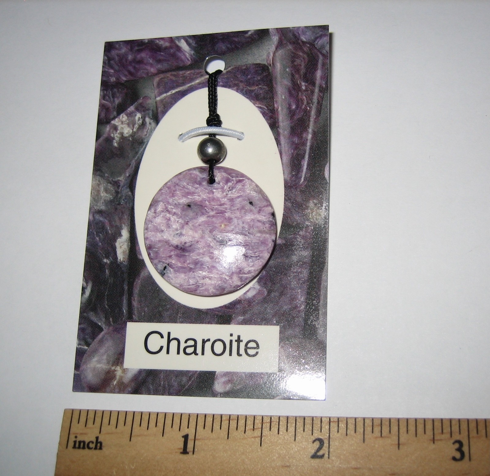 27mm POLISHED A+ NATURAL CHAROITE STONE MINERAL CORDED ROUND DISC PENDANT *1