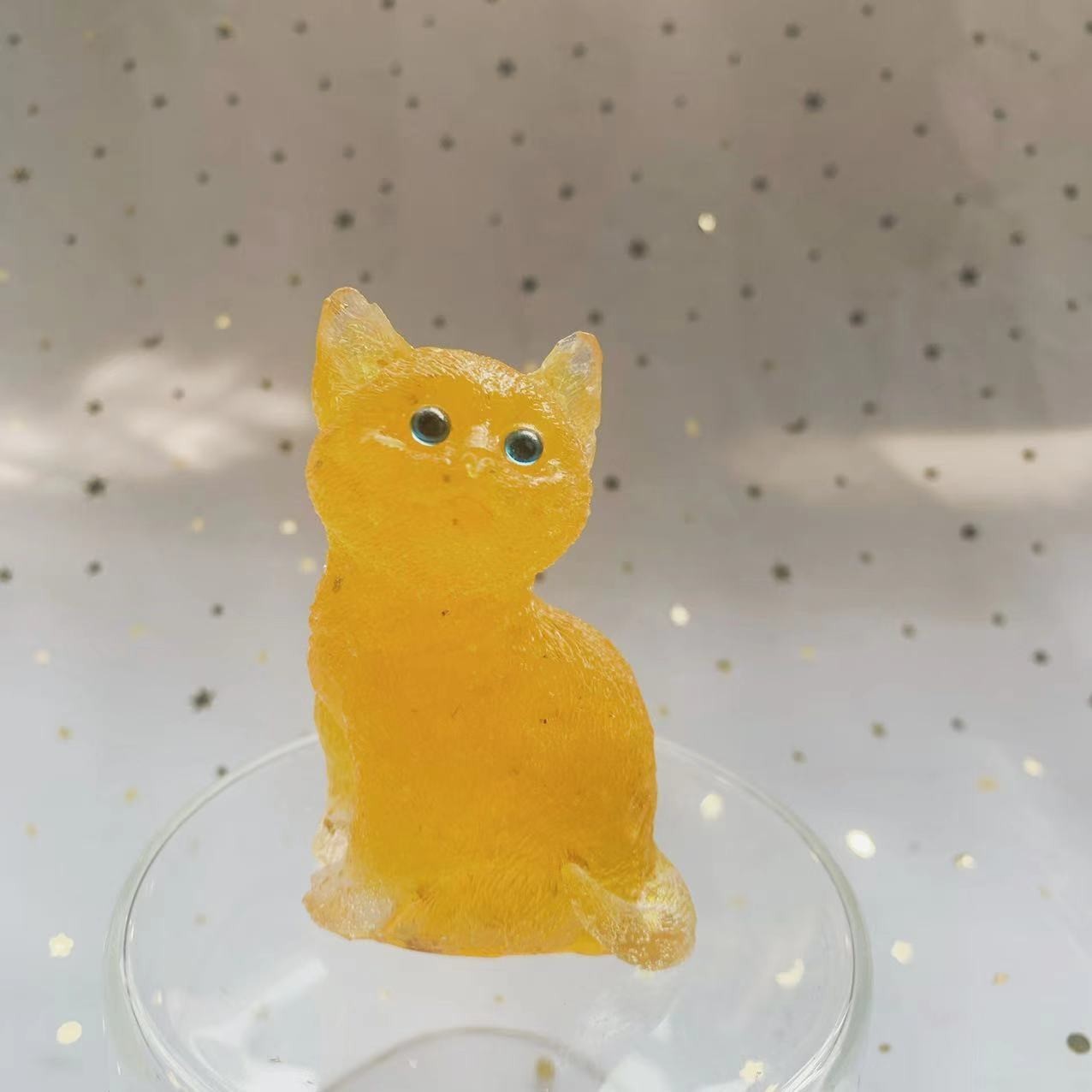 Natural Resin Crystal Cat Carving kitten Figurine Decor Healing Gemstone Animals