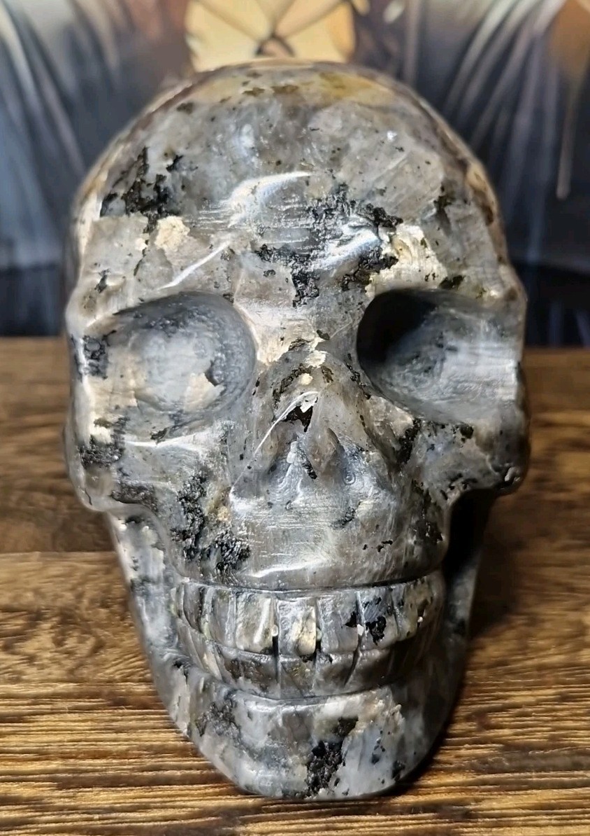 Lush Larvikite Aka Black Lab Crystal Human Skull 95x72mm 618g