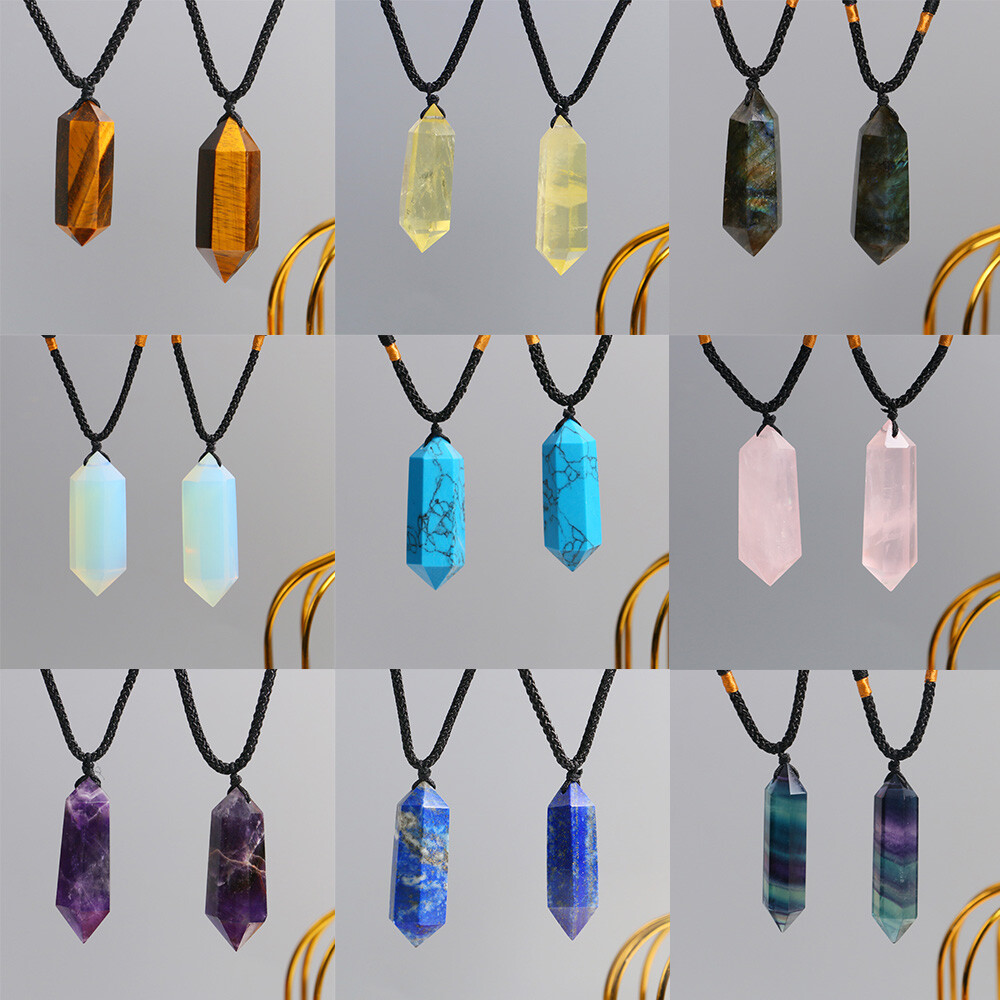 1 Natural Crystal Pendulum Quartz Stone Pendant Chakra Healing Gemstone Necklace