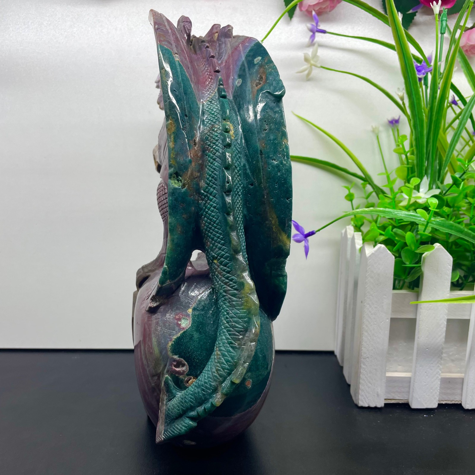 7.0LB top Natural ocean jasper quartz dragon skull carved crystal Decoration