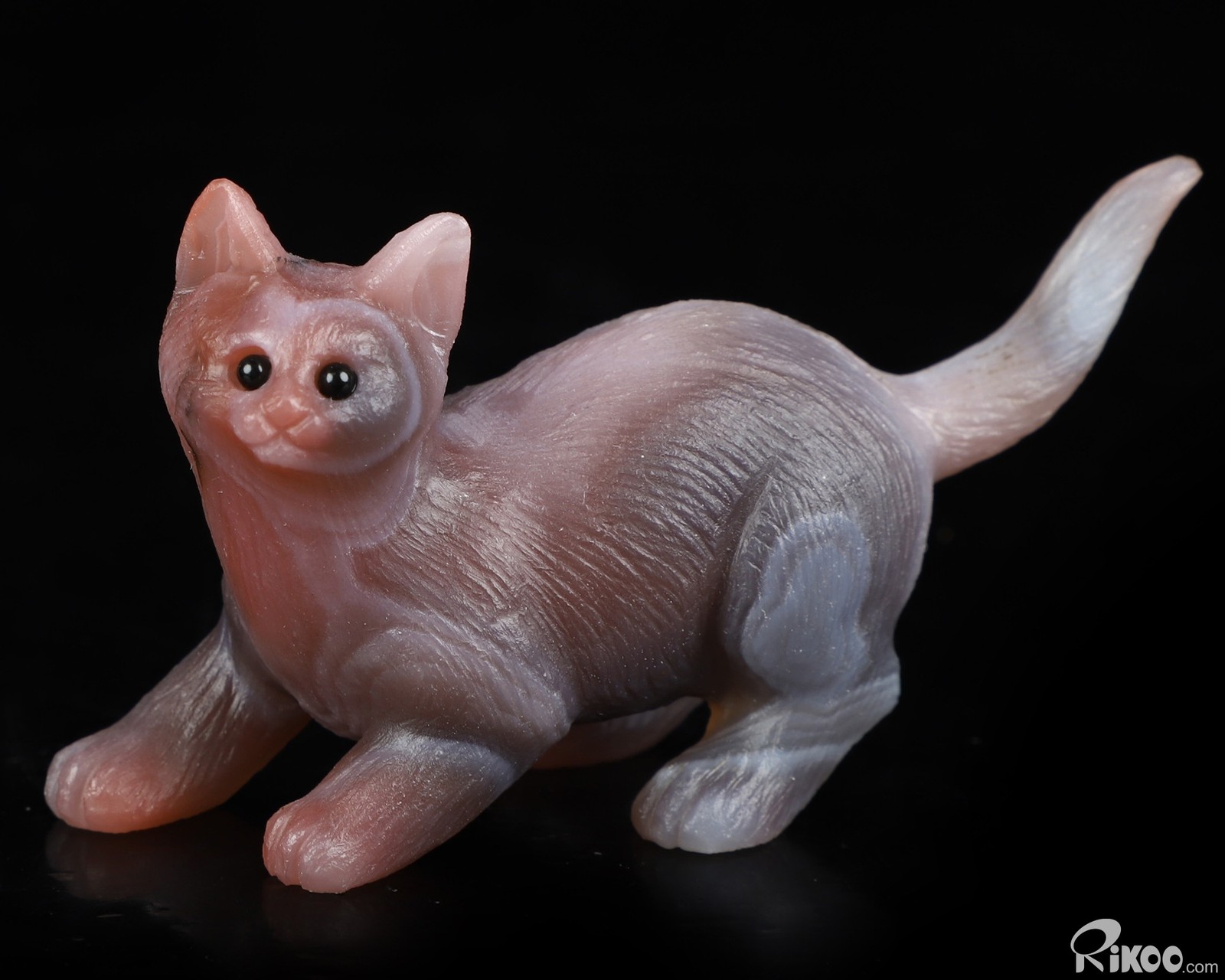 Gemstone 2.9″ Mozambique Agate Hand Carved Crystal Cat Sculpture, Healing