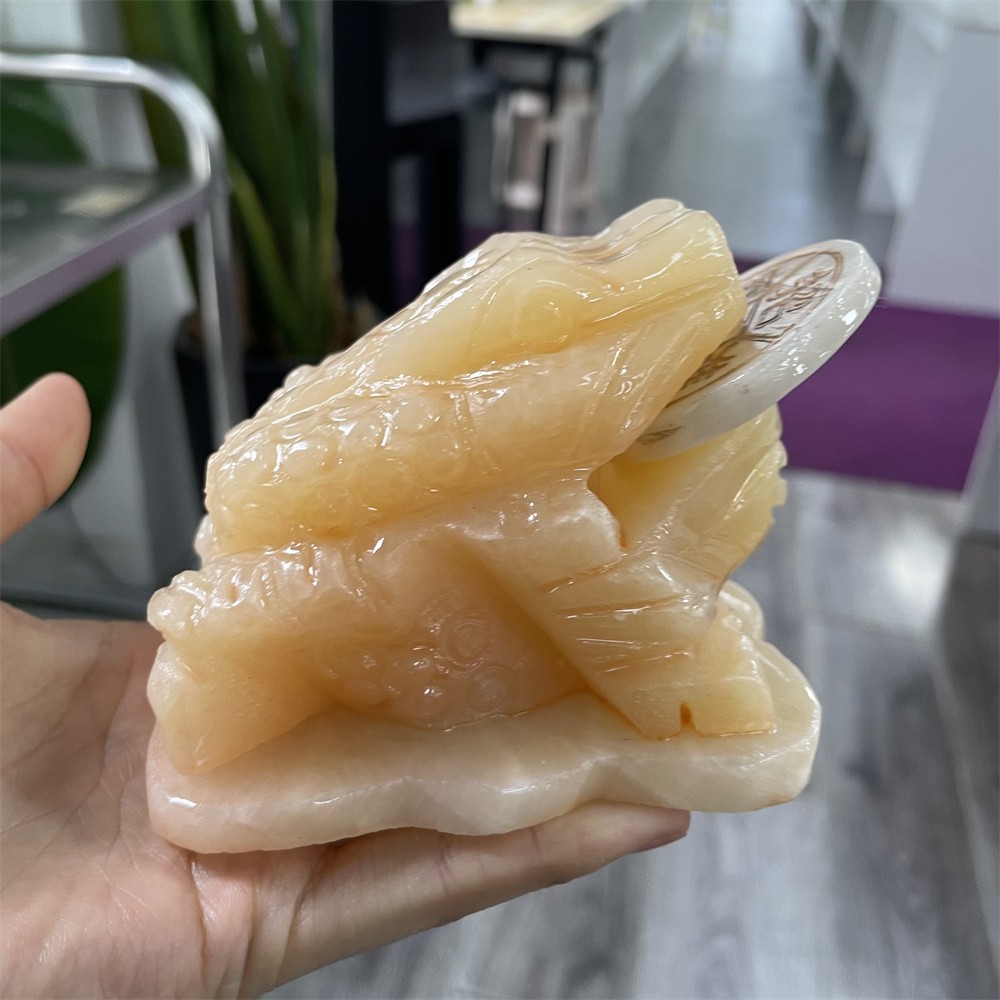 1.3LB 3.1″ Random 1pc Natural Calcite Golden Toad Crystal Reiki Carving Decor