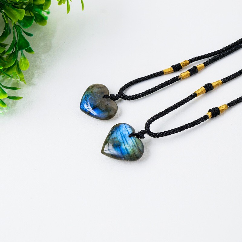 Natural Labradorite Heart Shaped Pendant Chakra Quartz Crystal Necklace Reiki US