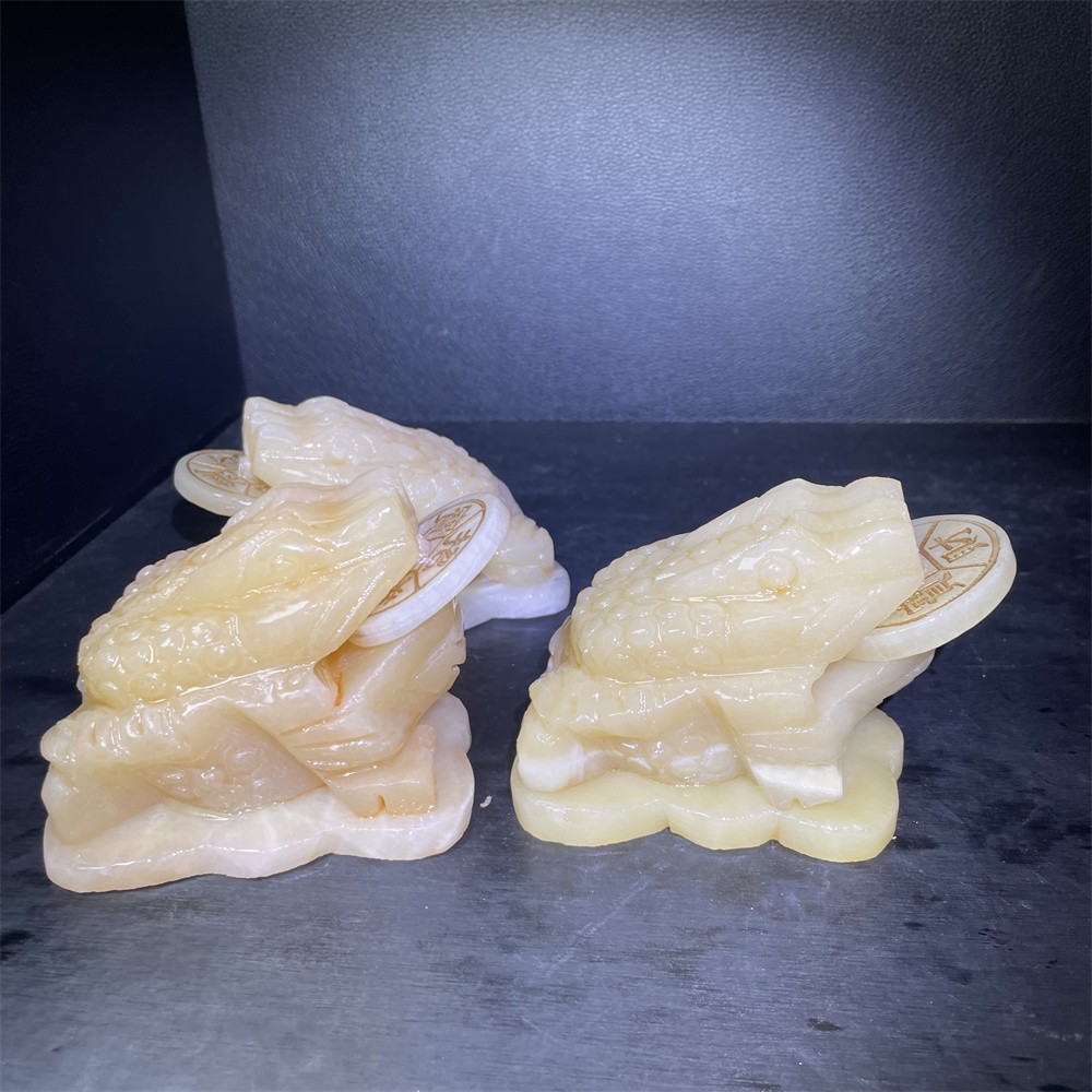 1.3LB 3.1″ Random 1pc Natural Calcite Golden Toad Crystal Reiki Carving Decor
