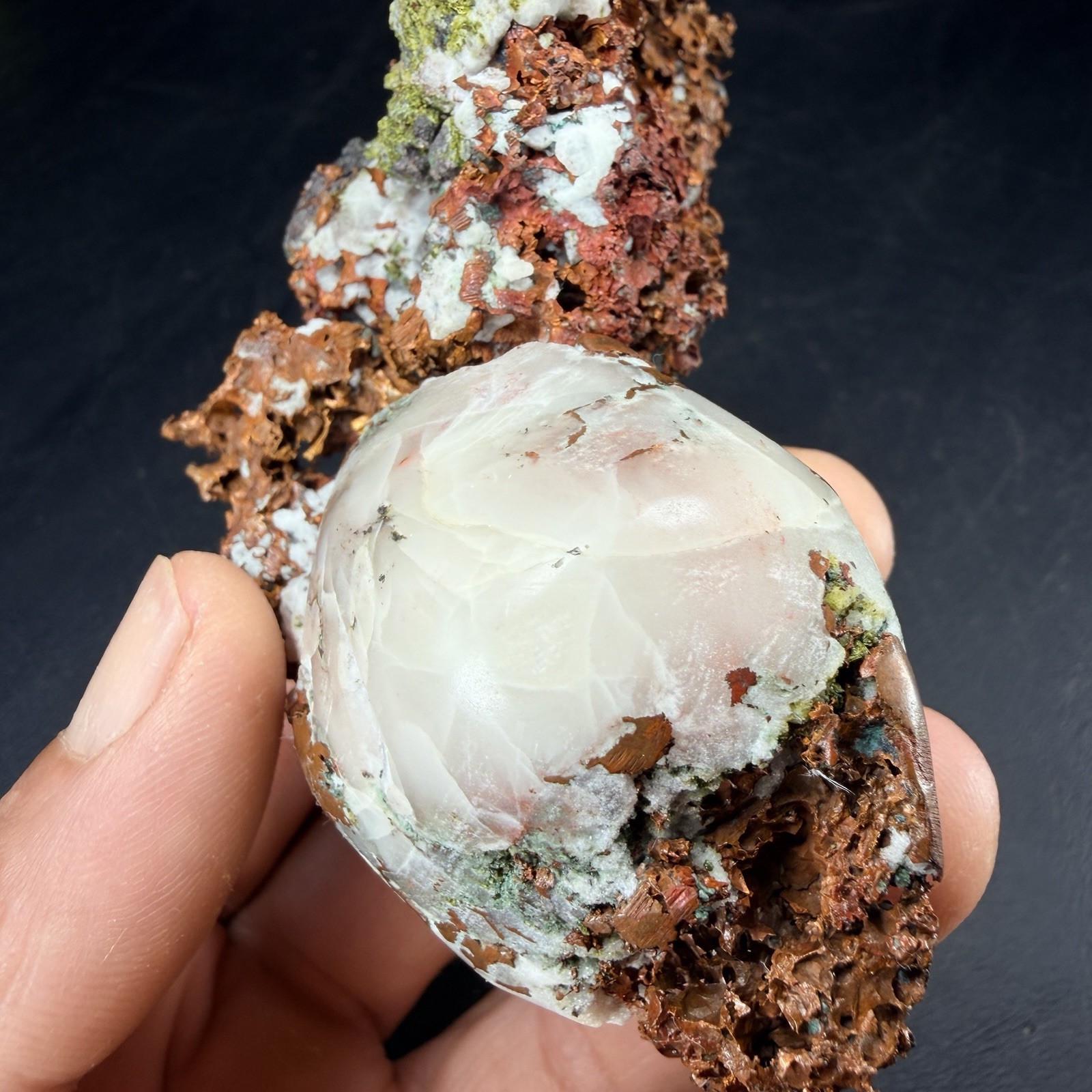 Datolite on Copper with Epidote from Caledonia Mine, Michigan *VIDEO*