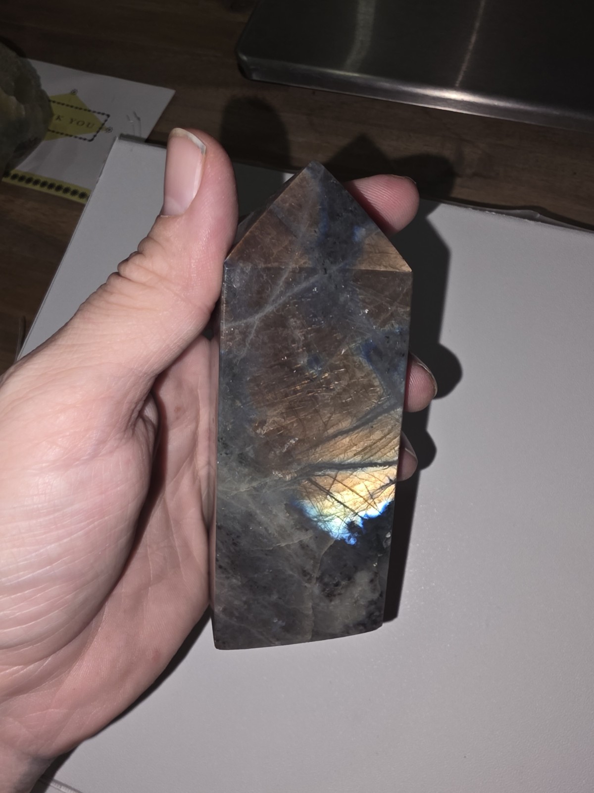 Labradorite Tower – Dark Body with Blue & Gold Fire (350g)