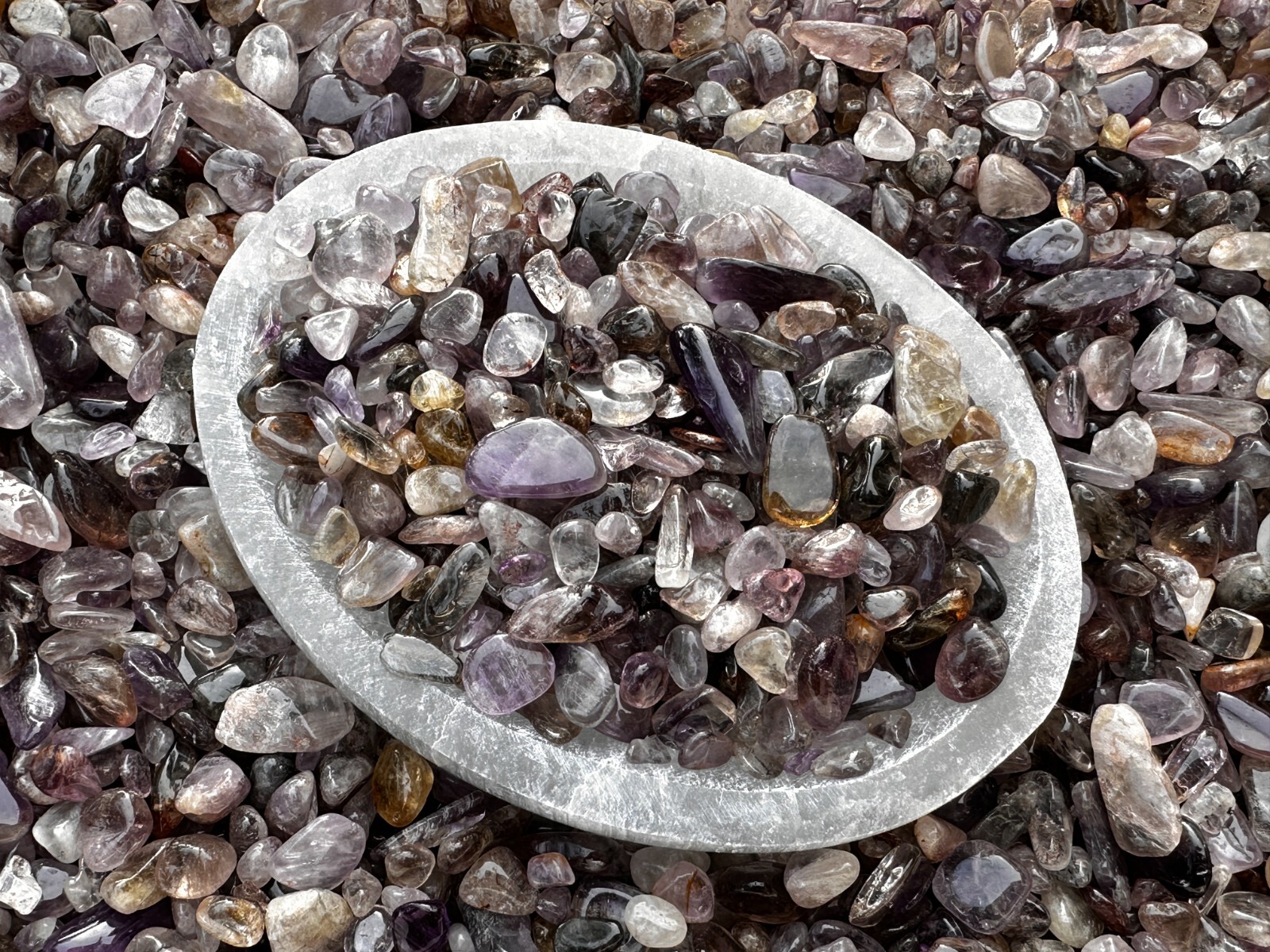 Grade A++ Super 7 Semi Tumbled Gemstone Mini Chips 5-15mm, Wholesale Bulk Lot