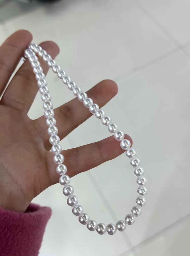 Near Round High Mirror Lustre Pearl Strand 45cm S925 Extendable Clasp Women