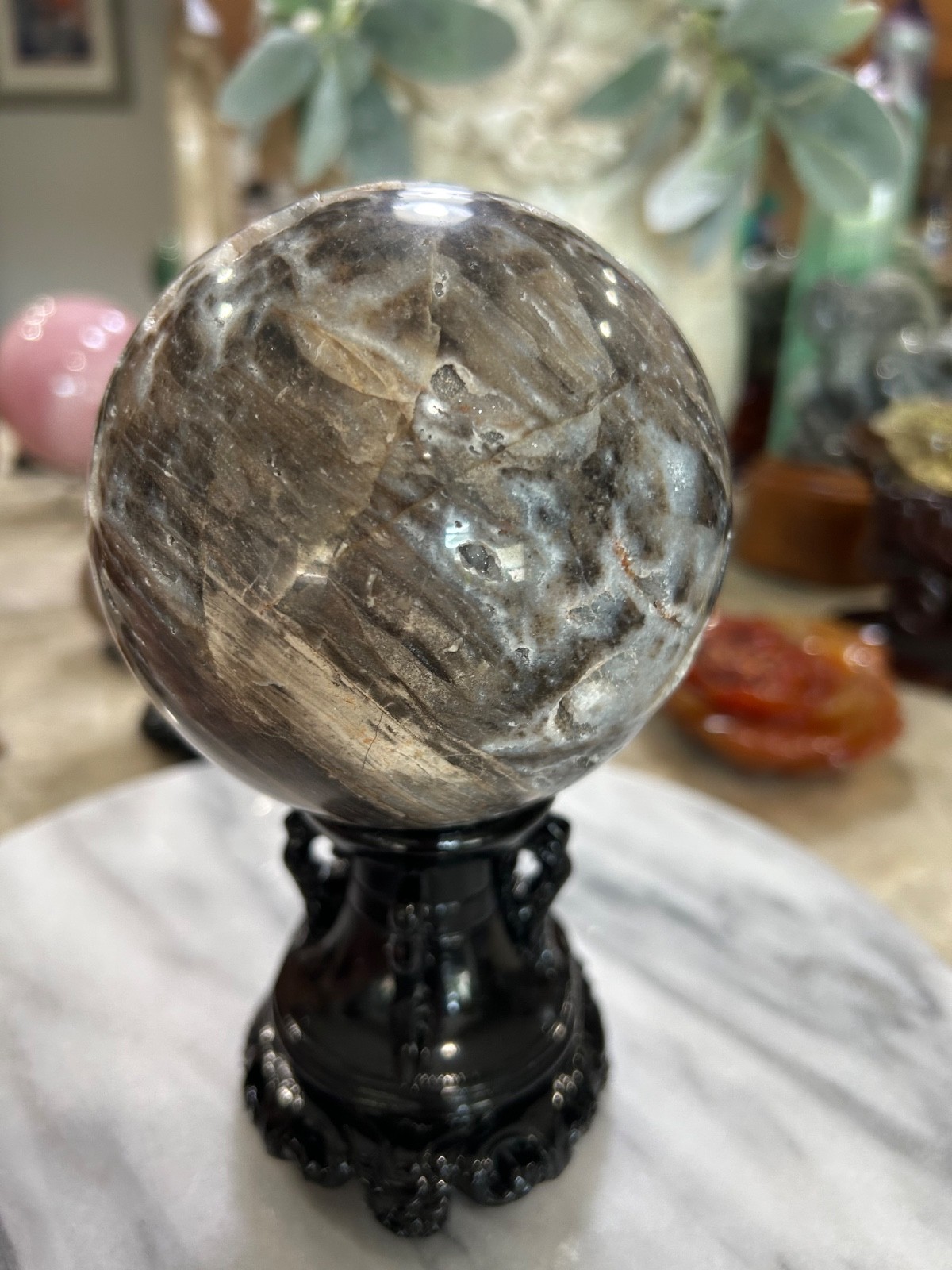 Sphalerite druzy sphere with stand 4” large