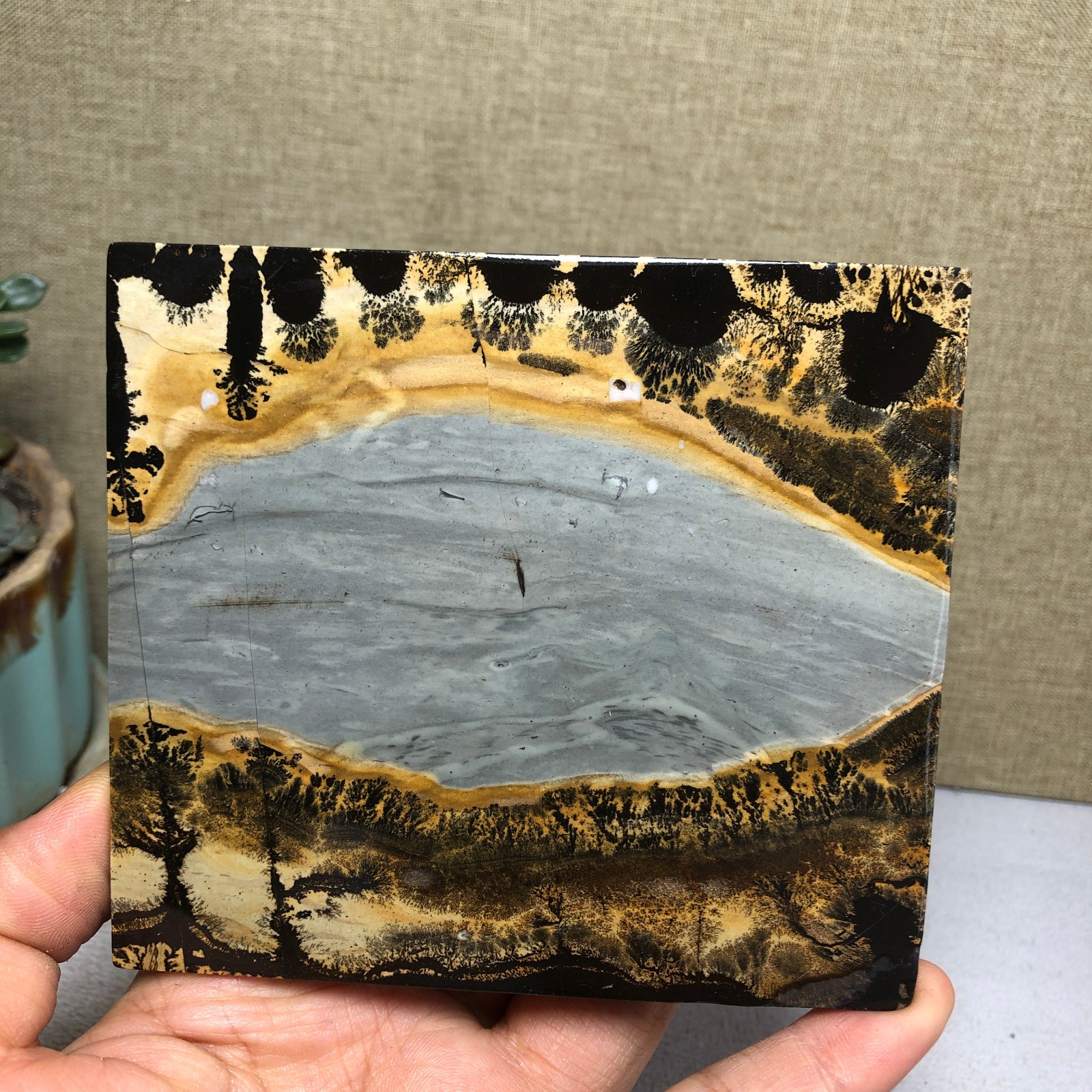 Natural Chinese painting stone crystal ornaments pictographic landscape A5075