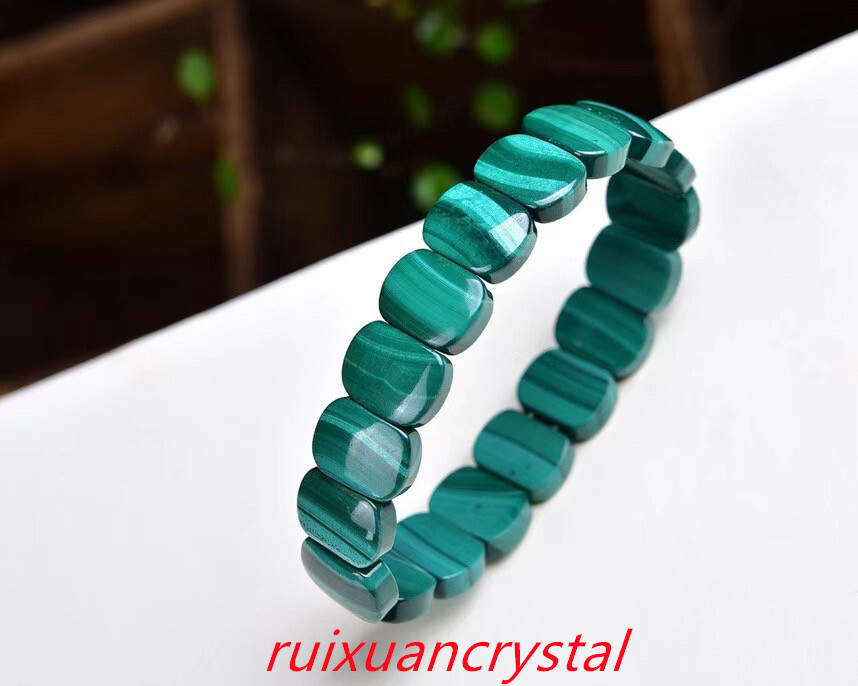 1pc Natural Malachite 7.5″ Crystal Stretch Bracele Chakra Reiki Gift 11.4*7.4mm