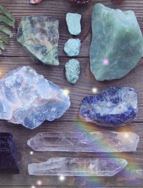 Quartz Crystal Beginner Set Starter Kit w/ 6 Raw Natural Minerals & Stones Geode