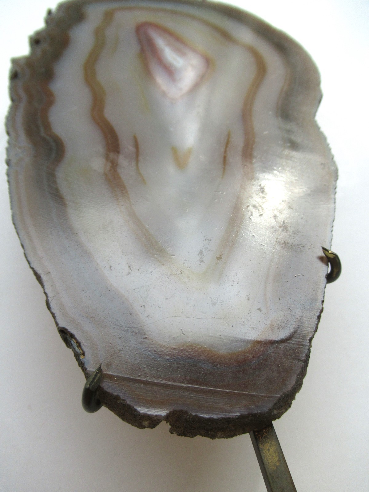 Vintage 10″ Tall Agate Slice on Brass Stand, Marked India, Stone Display Piece