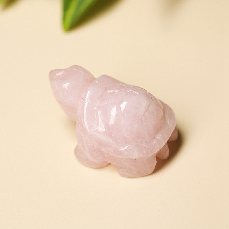 Natural Rose Quartz Crystal Tortoise Carved Healing Vivid Turtle Specimens Decor
