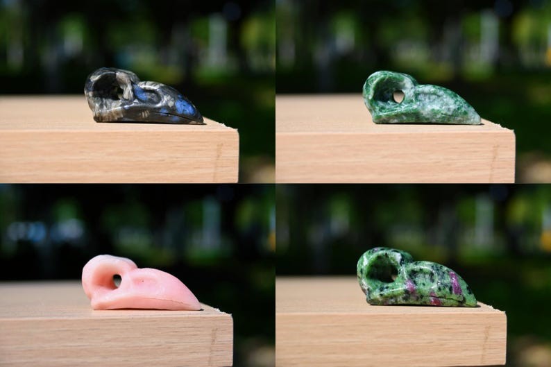 1.6″ Natural Quartz crow skull Carved Reiki Crystal decor 1pc(Random Delivery)