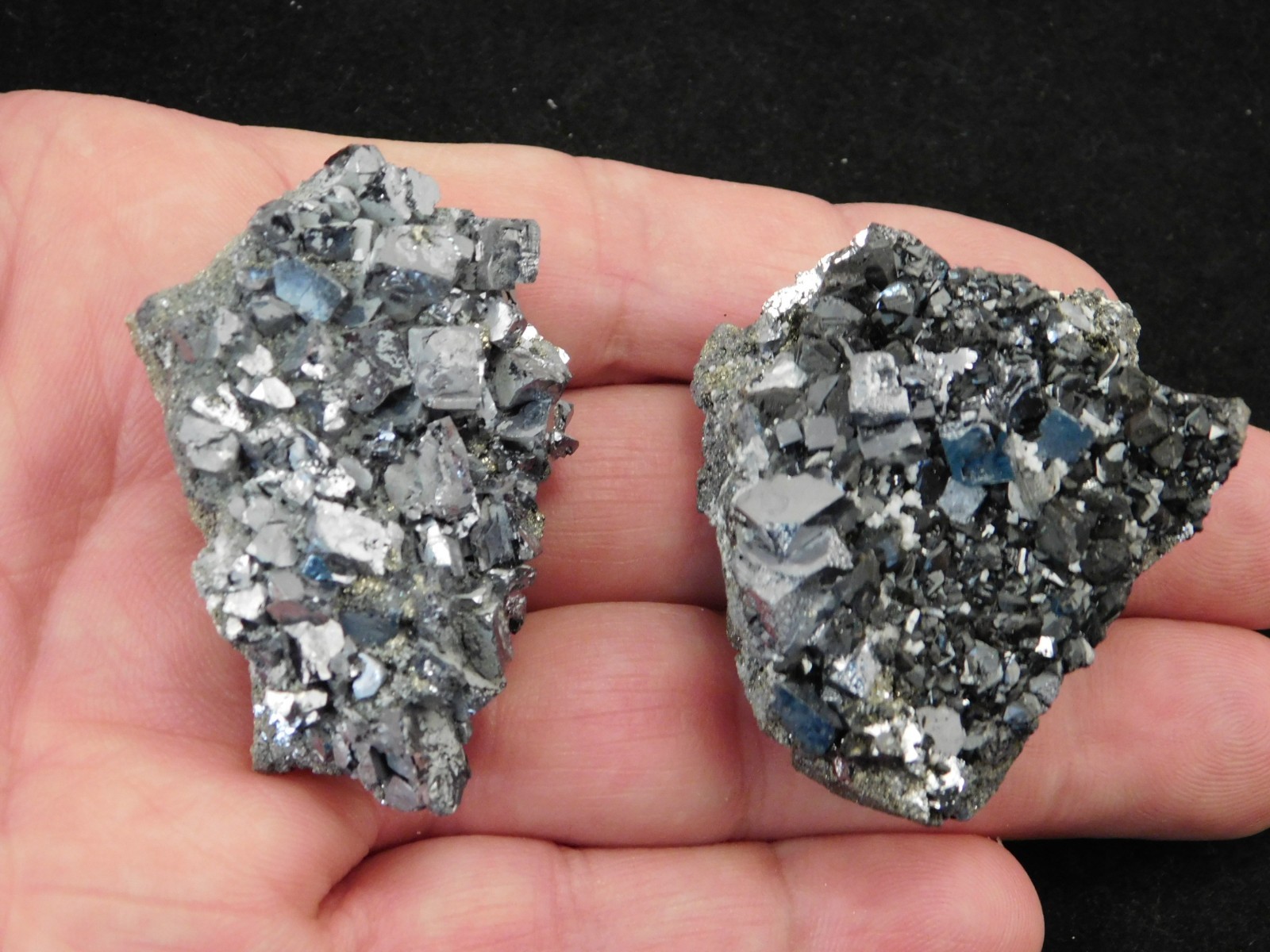 TWO! Rhombic GALENA Crystal Clusters with Druzy PYRITE Peru 137gr