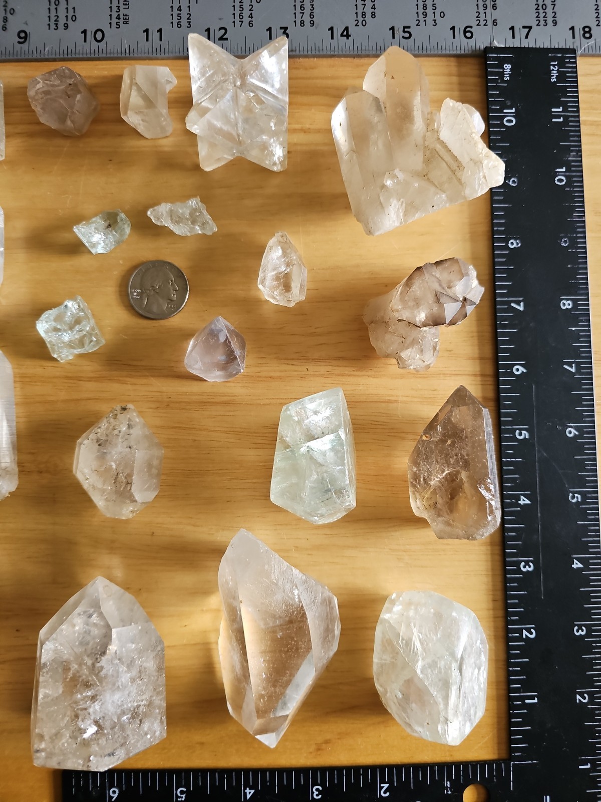 Lot Of 37 Clear & Smoky Quartz Crystals Mixed Different Shapes Sizes Big & Small