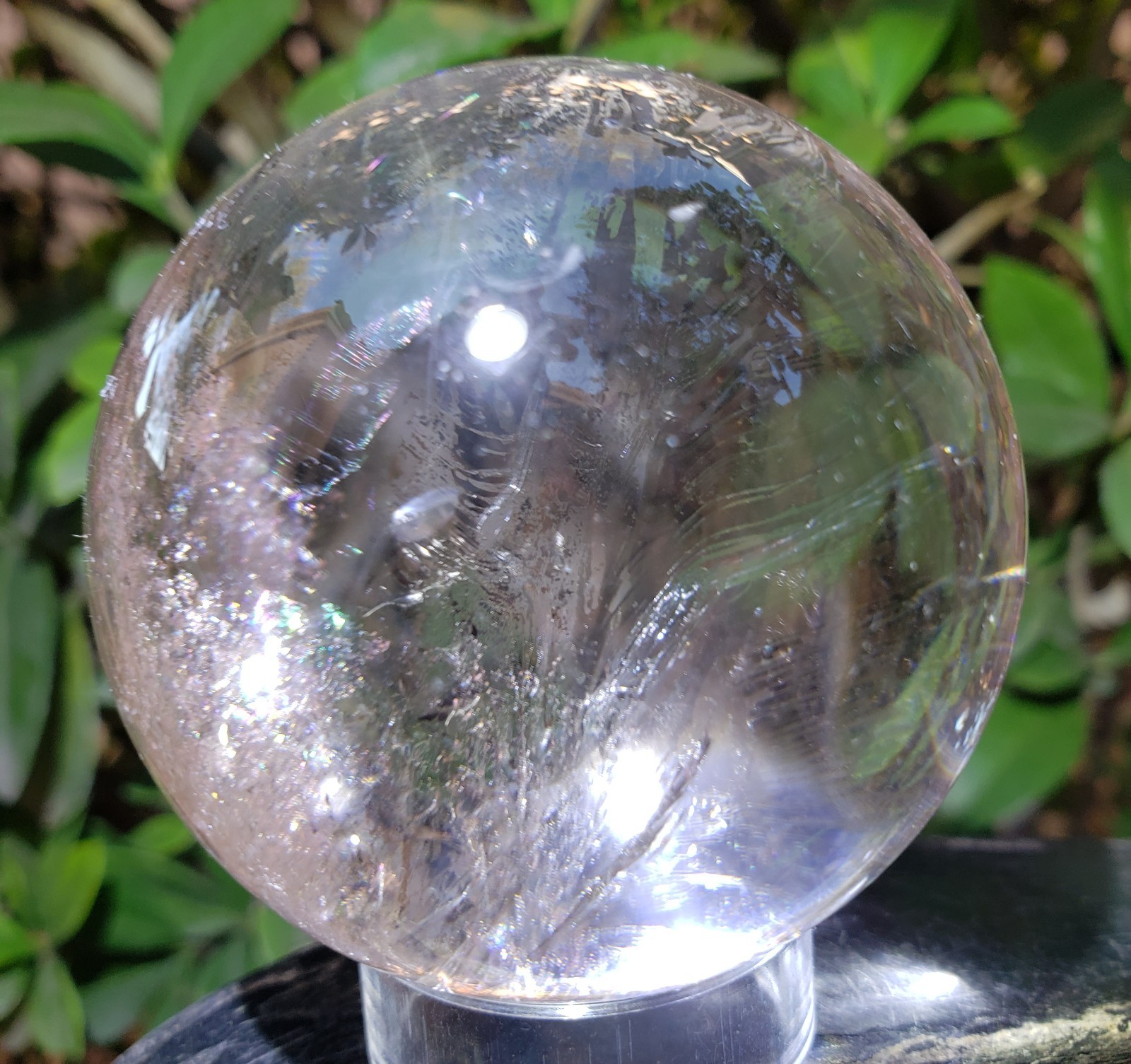 2.3″ Clear Quartz Natural Crystal Ball Sphere Orb Rainbows Phantom, 274g