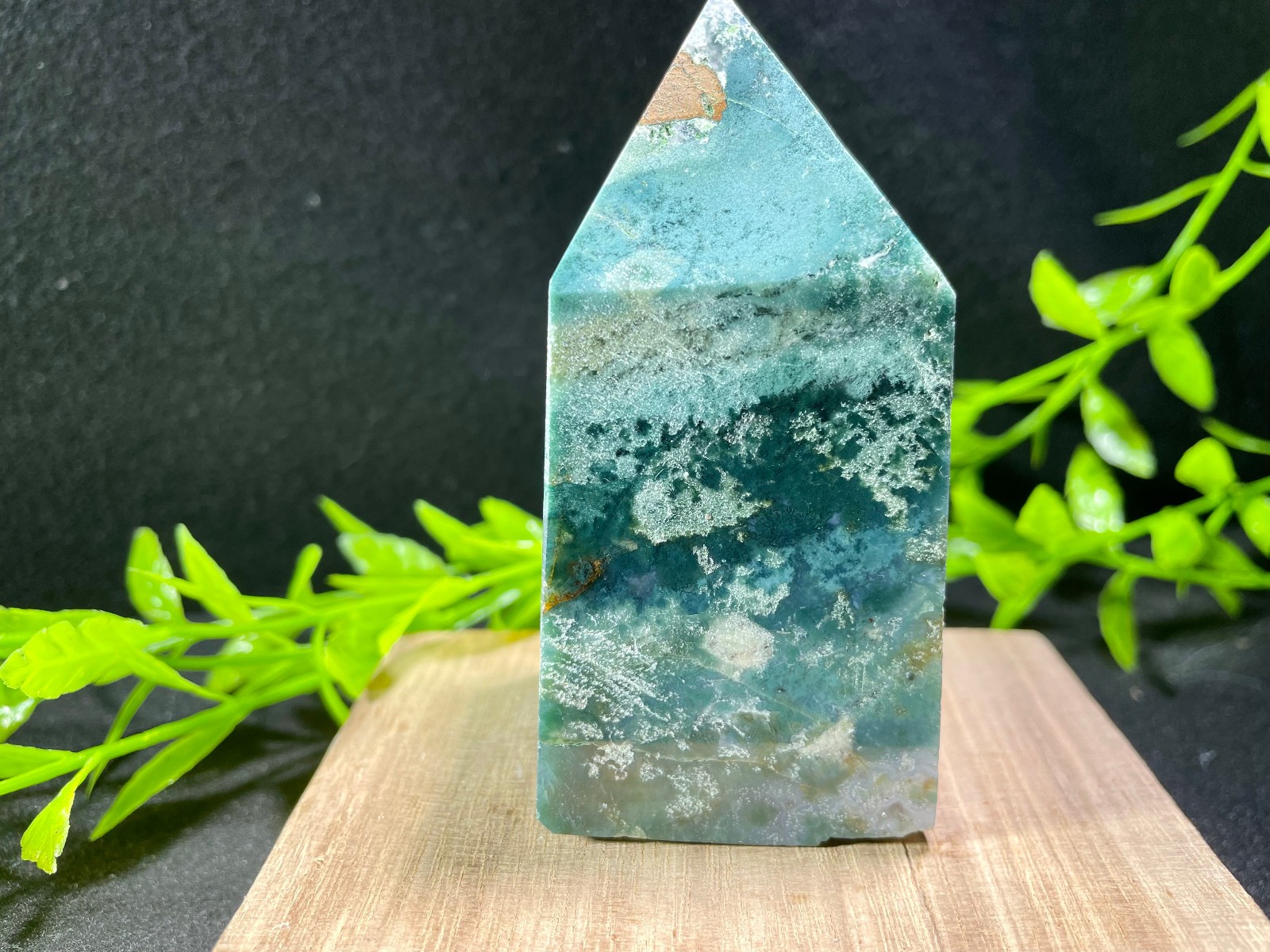 253g Natural Aquatic Plants Agate Crystal obelisk Moss agate wand Energy Heal