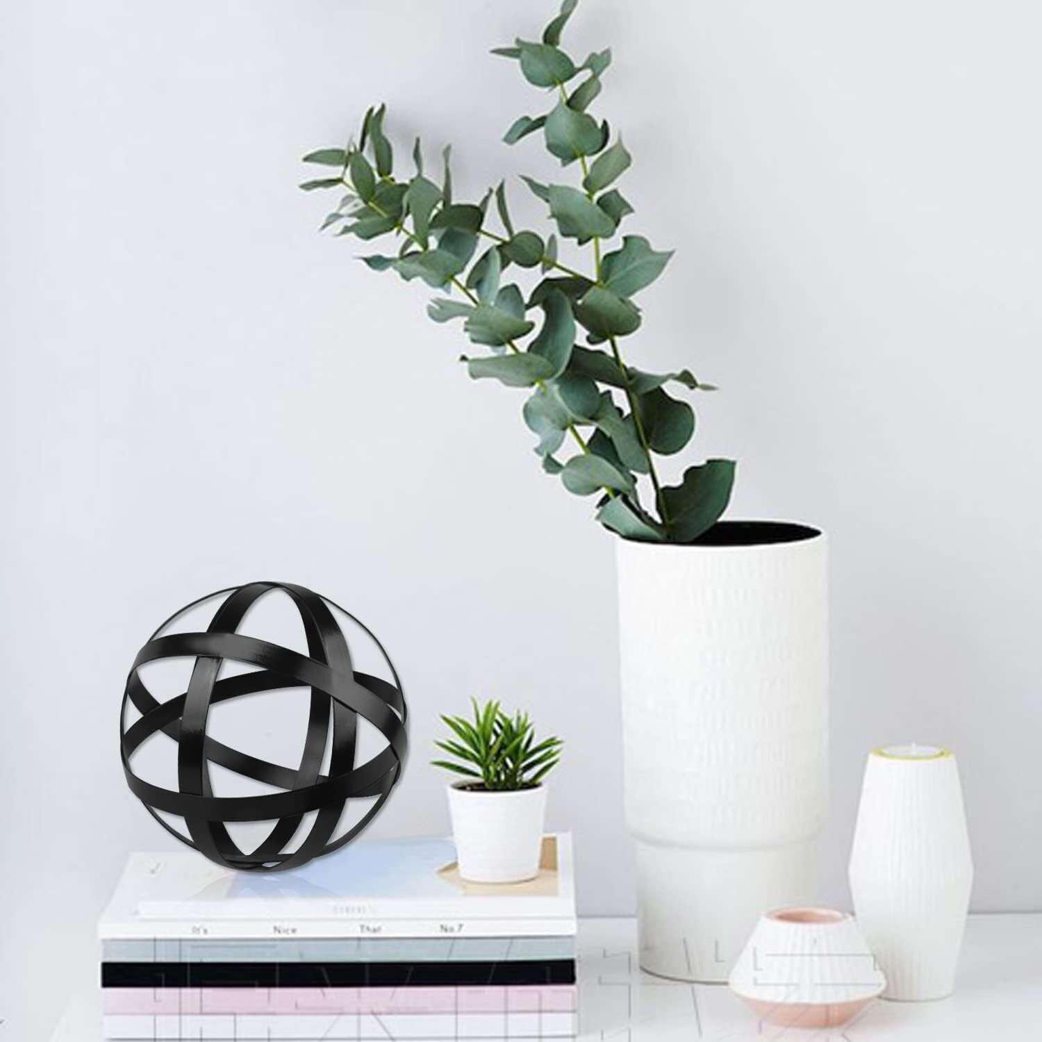 Black Decorative Sphere Set of 3 – Metal Ball Decoration – Band