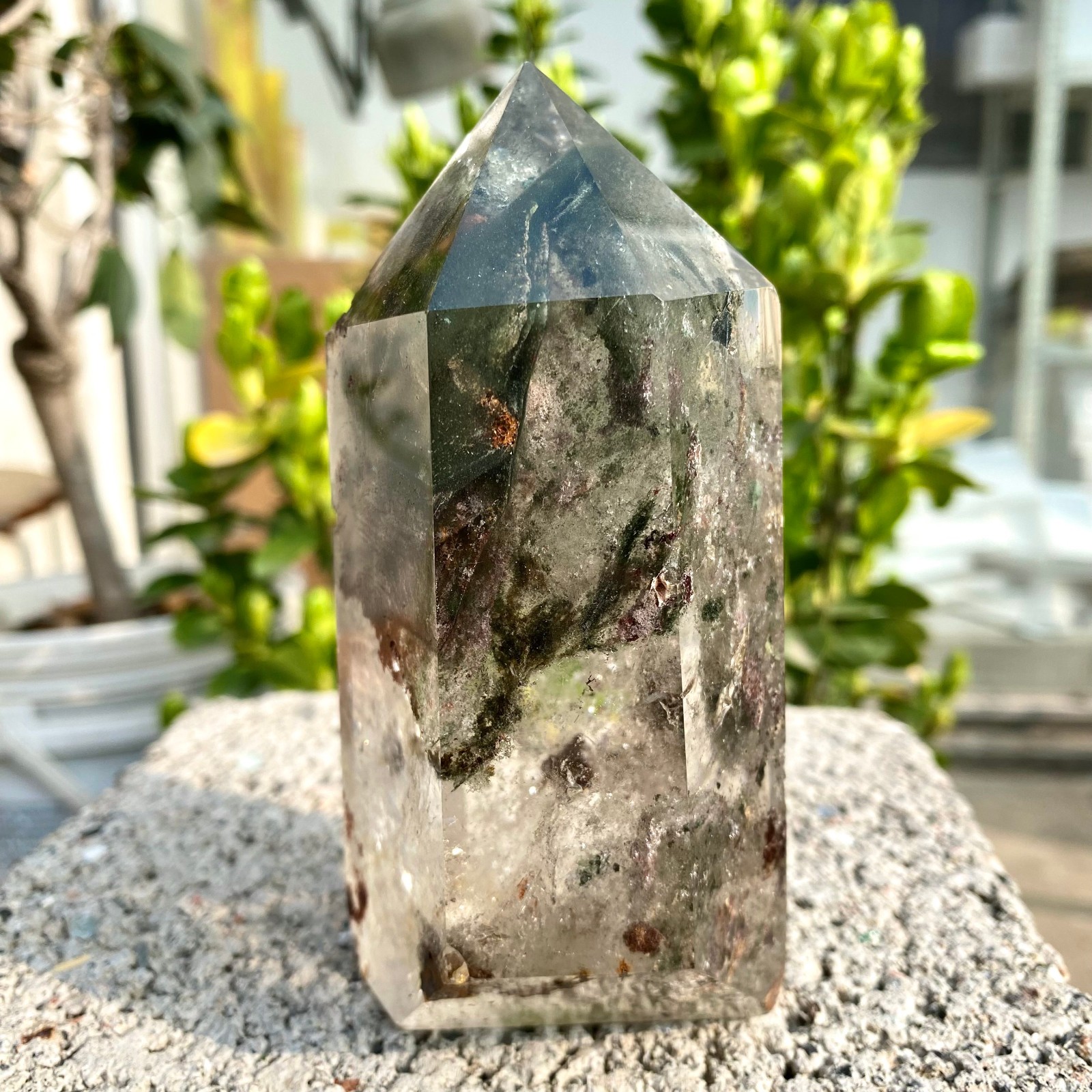 1.33LB Natural Green Ghost Phantom Quartz Crystal Obelisk Tower Rod restoration