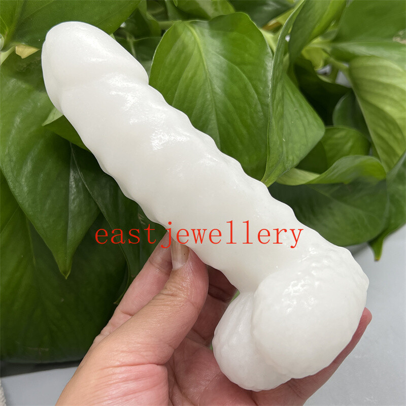 5.9″ Natural White Jade Male Penis Skull Quartz Crystal Skull Figurines Gift 1pc